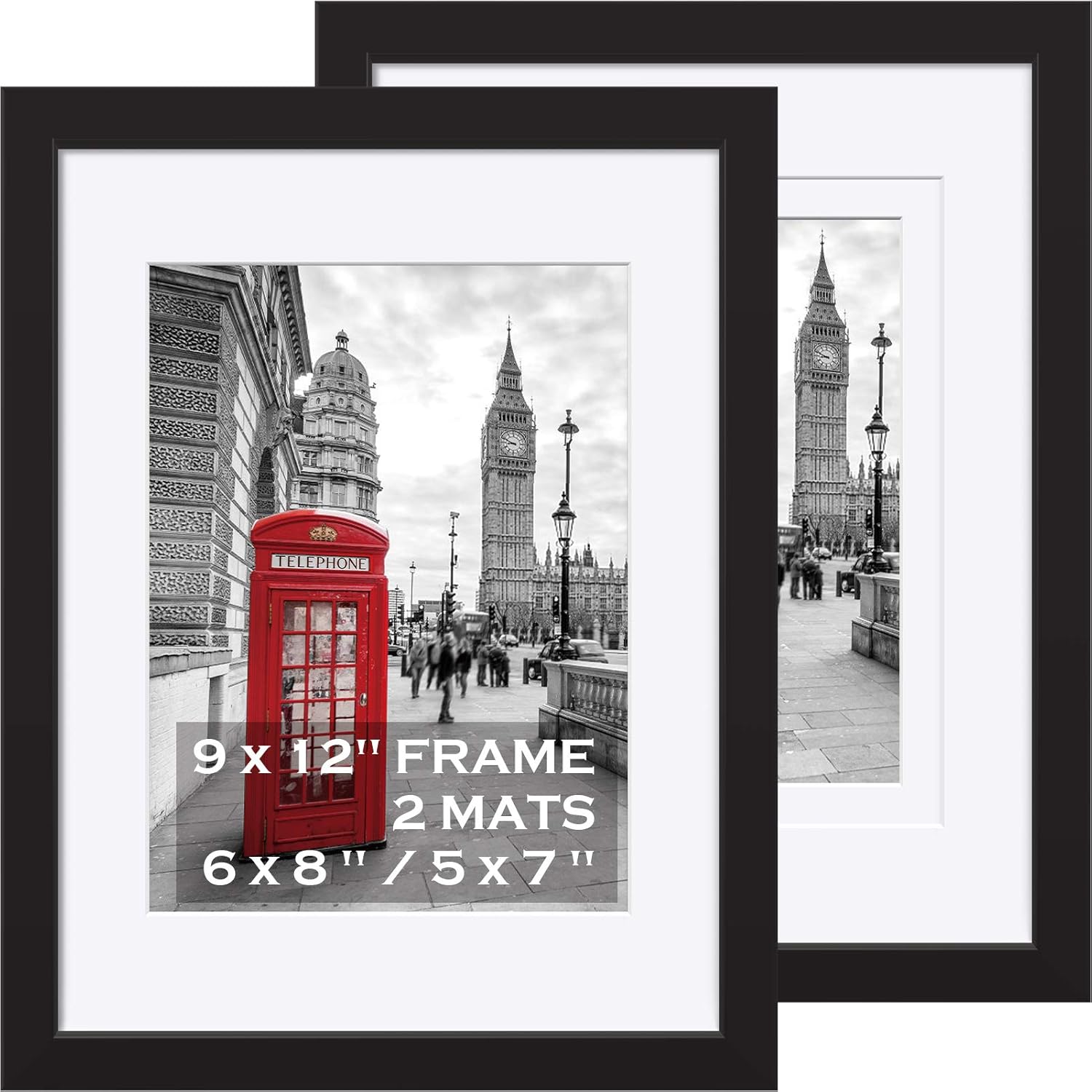 2 Packs 9x12 Picture Frames Black Display Pictures 6x8 or