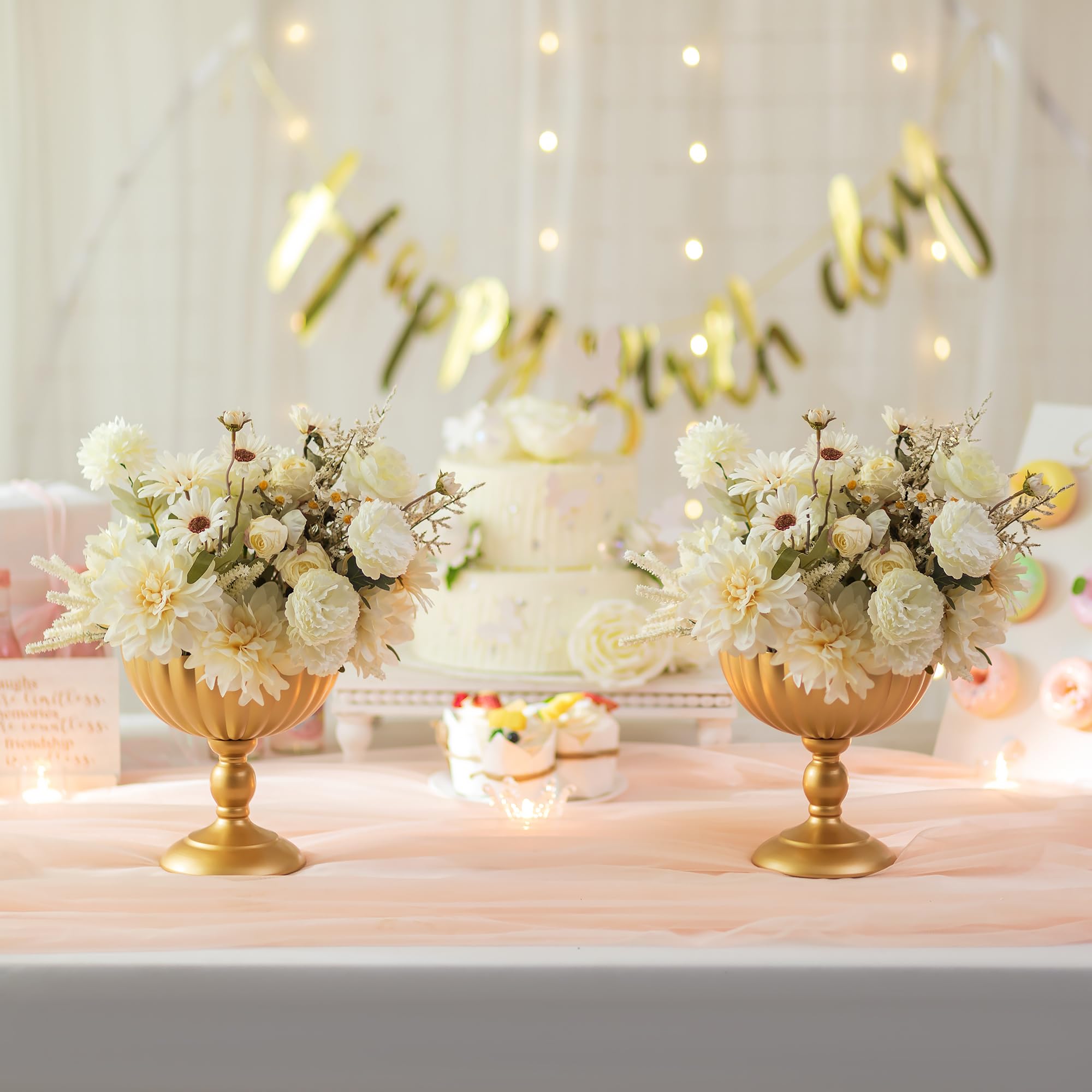 Sziqiqi Oro Vaso per Centrotavola Matrimonio: Vasi Alti 20 cm per Decorazioni da Tavola - Vaso a Urna in Metallo per Composizione Fiori Set di 10 - Vasi Elegante per Festa Compleanno Natale