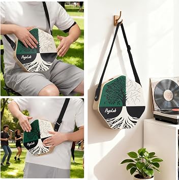 Pogolab كاجون ثلاثي الألوان، صندوق طبول سفر محمول مع حزام قابل للتعديل، مظهر فريد، سهل الحمل، للمنزل والخارج، هدية جميلة لآلة الإيقاع (أخضر وأبيض)