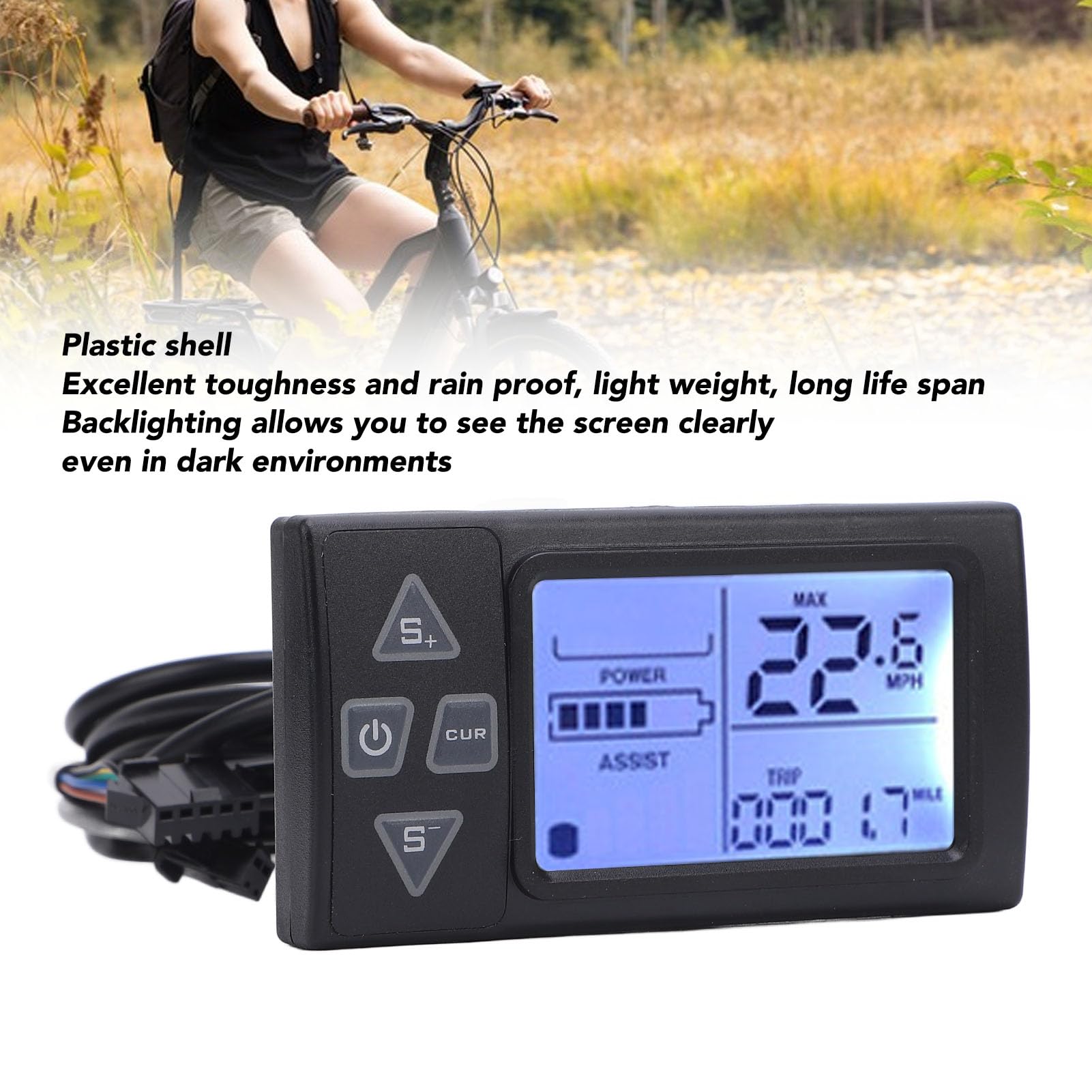 LCD Display Meter, ABS Backlight Speed Indicator for 22.2mm Handlebars for Electric Bike Electric Scooter