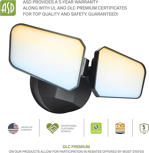 Miniatura 8 de ASD Luces de inundación LED de seguridad para exteriores, 20W 5CCT 2700K-5000K, cabezales giratorios, luz de inundación con cable, 150 de lado a