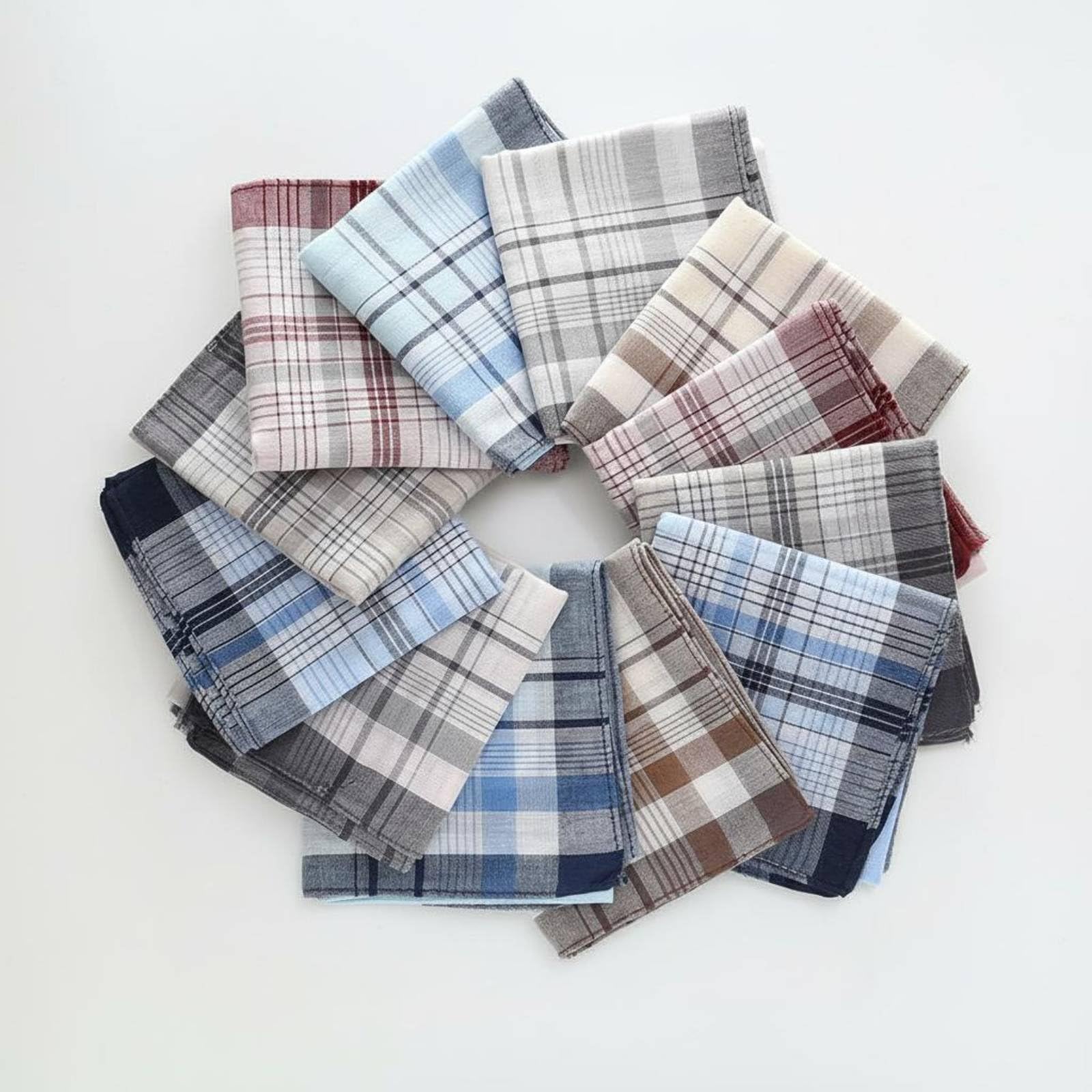 Merishopp Thin Cotton Plaid Handkerchief Absorbent Cotton Handkerchief Soft Checkered Hankie Breathable, 12 Pack, Style 1-2-image-6