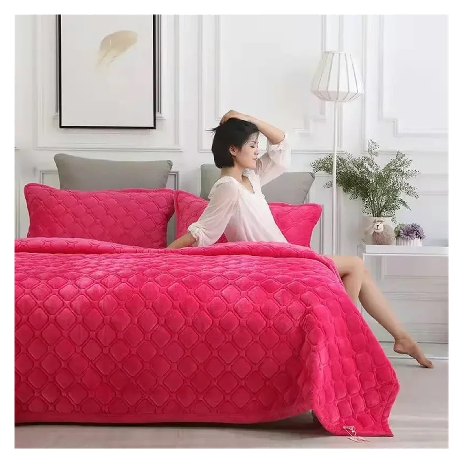 Bedspread Soft Quilted Bed Linens for Winter Warm Blanket Cover Coverlet(Rose red,1pc 150x200cm)