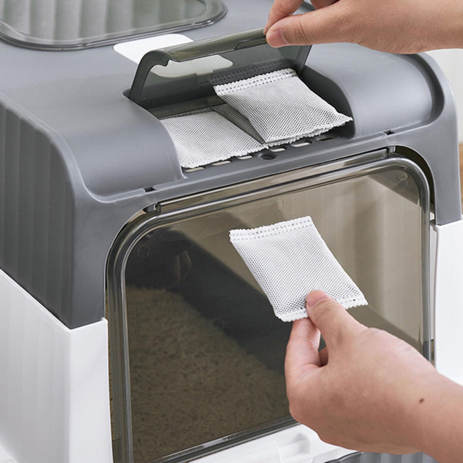 Lettiera autopulente per gatti, pieghevole, con coperchio e paletta, design con ingresso frontale per un facile accesso, portatile e facile da pulire (grigio)