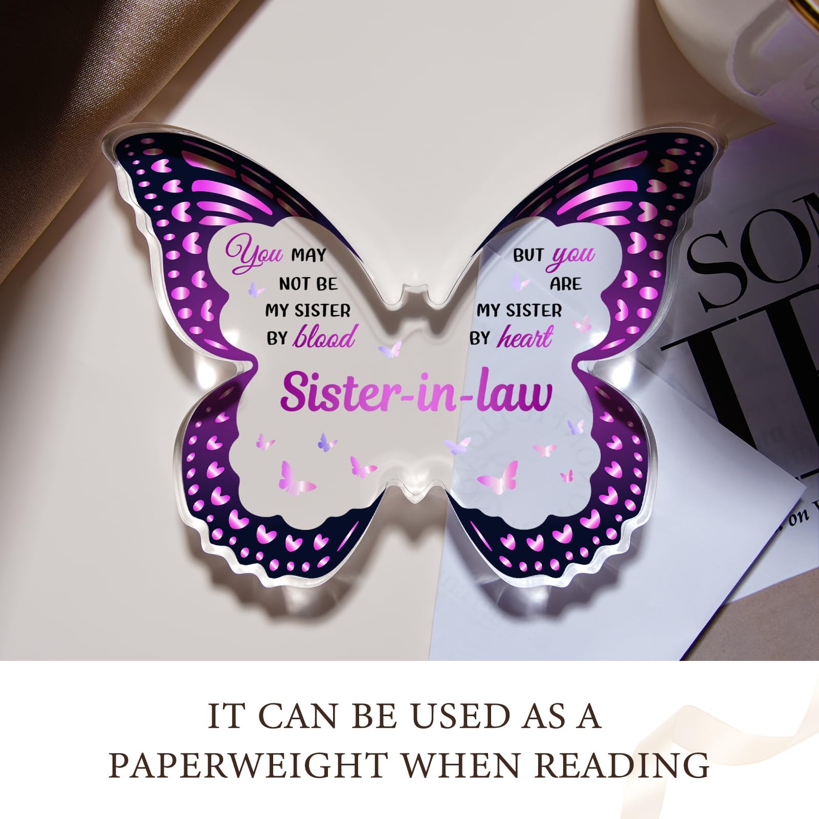Sister In Law Gifts, Gifts for Sister In Law, Birthdays Mothers Day Thanksgiving Christmas - Butterfly 5x3.8 IN Acrylic Decorative Plaques
