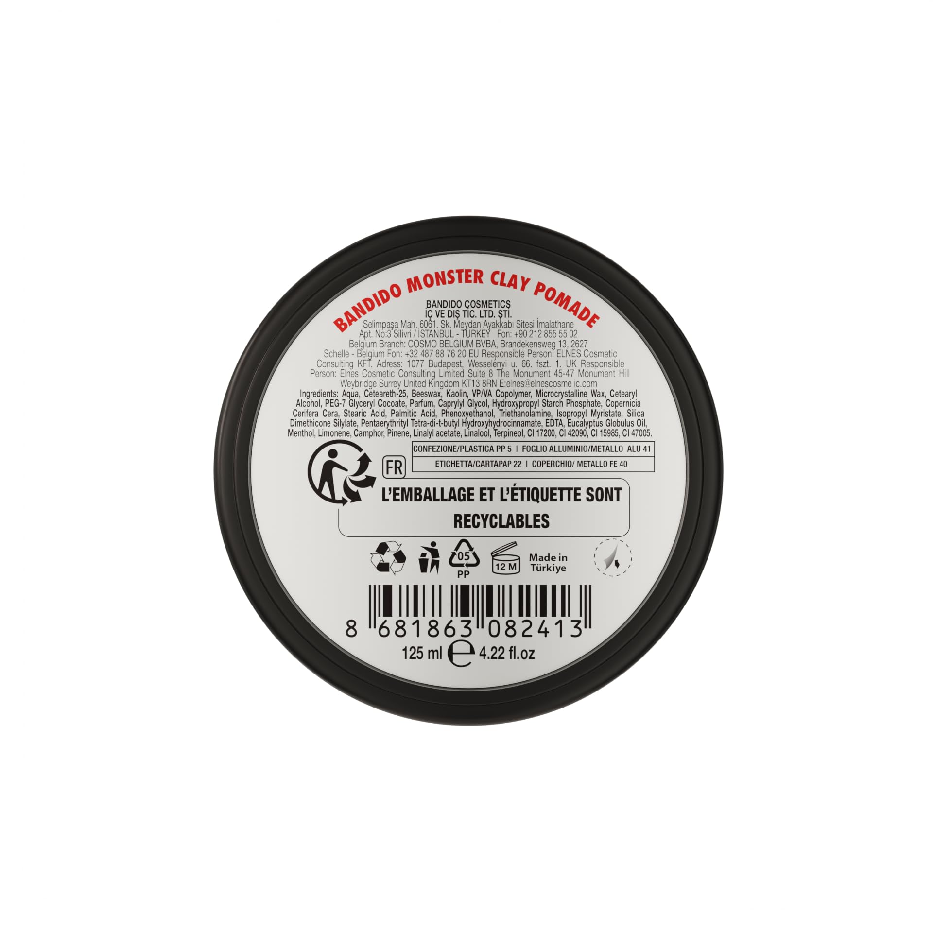 Bandido Monster Clay Pomade 125 ml – Cera para el cabello para hombre, mate, arcilla y pasta mate con fuerte sujeción, sin brillo, arcilla de estilo para textura, slick back y peinados modernos