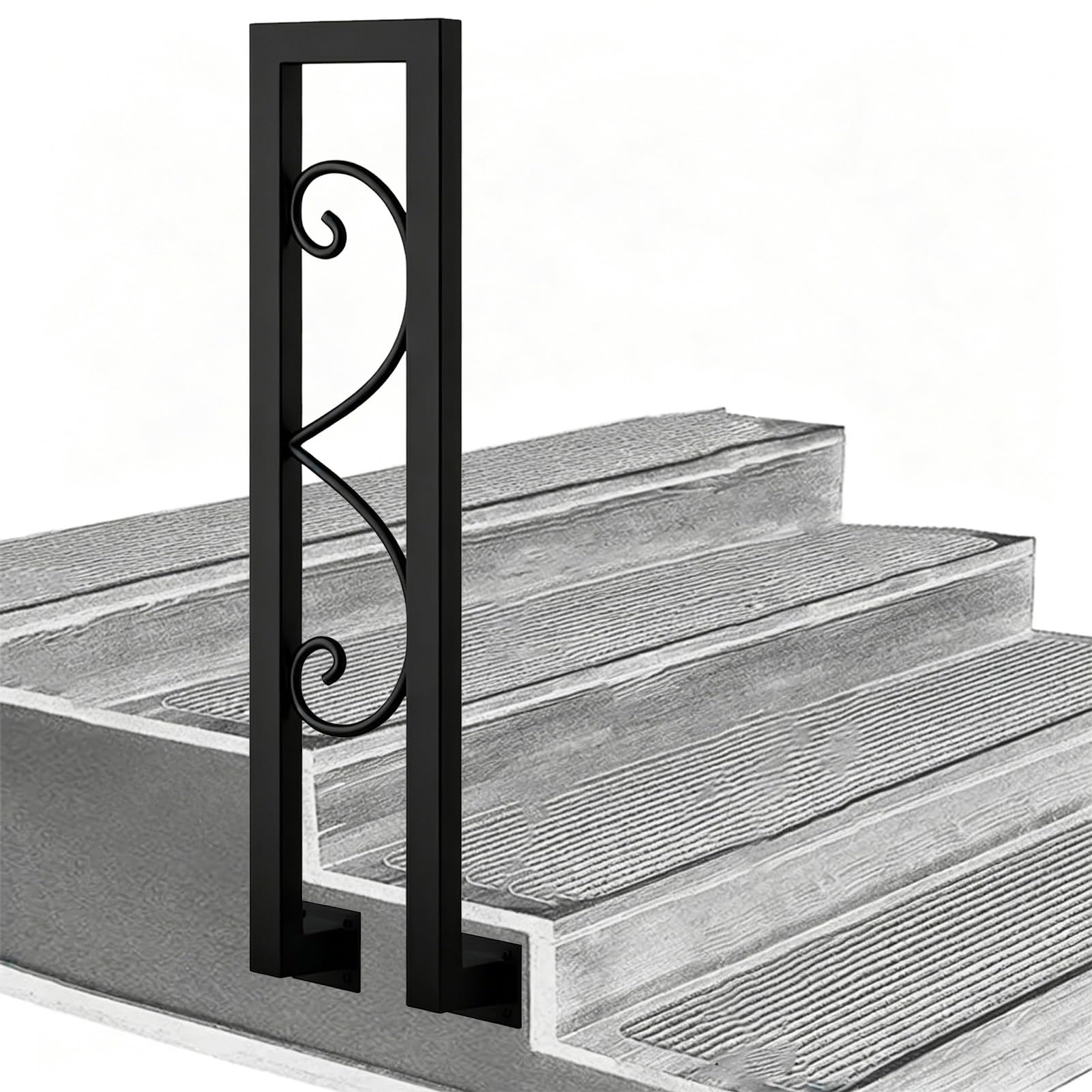 Marxan One Color Side Mount Transitional Handrail For 1 Steps, Black Industrial Metal Pipe Stair Railing, Staircase Banister Rail Kit - Villa Loft Corridor Porch(100Cm/39In)