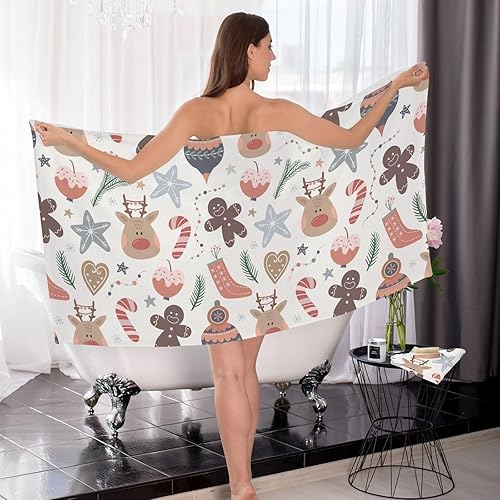 Miniatura 4 de senya Bath Towel Set, Christmas Forest Animal Reindeer Gingerbread Cotton Bath Towels Soft Highly Absorbent Fast Drying for Bathroom Gym Hotel