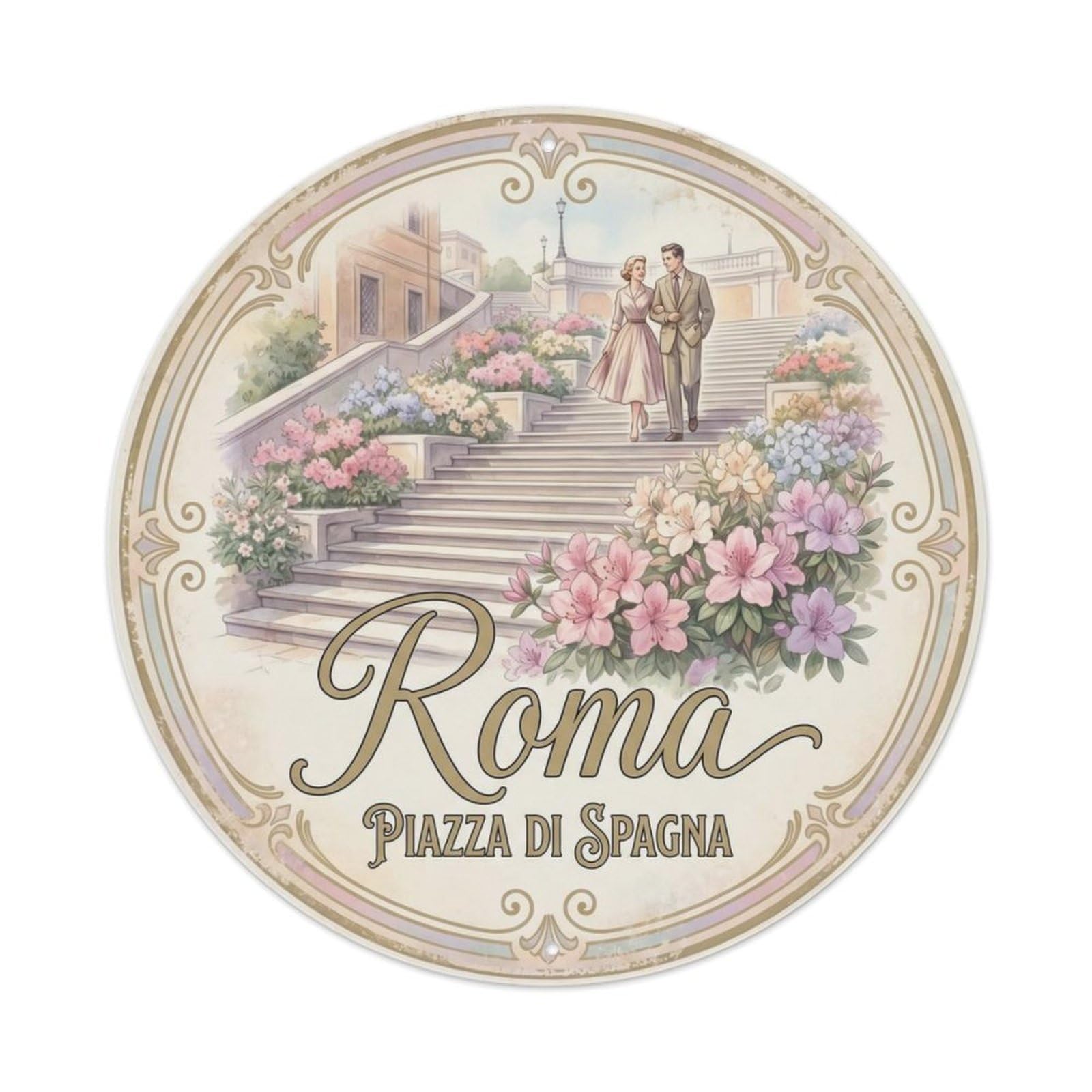 Retro Travel Italy Rome Piazza Di Spagna Metal Tin Sign Plaque Wall Decor for Cafe, Club Bar, Office, Home Garden Metal Poster 8x12Inch