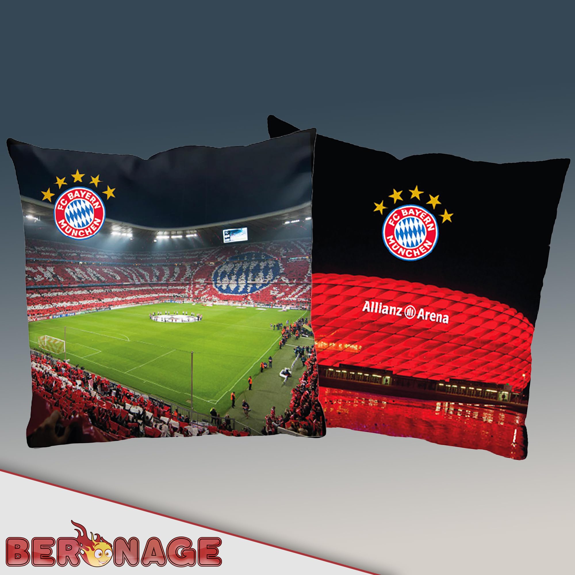 FC Bayern München Cuscino reversibile Players 40 x 40 cm Calcio Rekordmeister Mia san Mia FCB Champions League Bundesliga Allianz Arena, cuscino decorativo per biancheria da letto