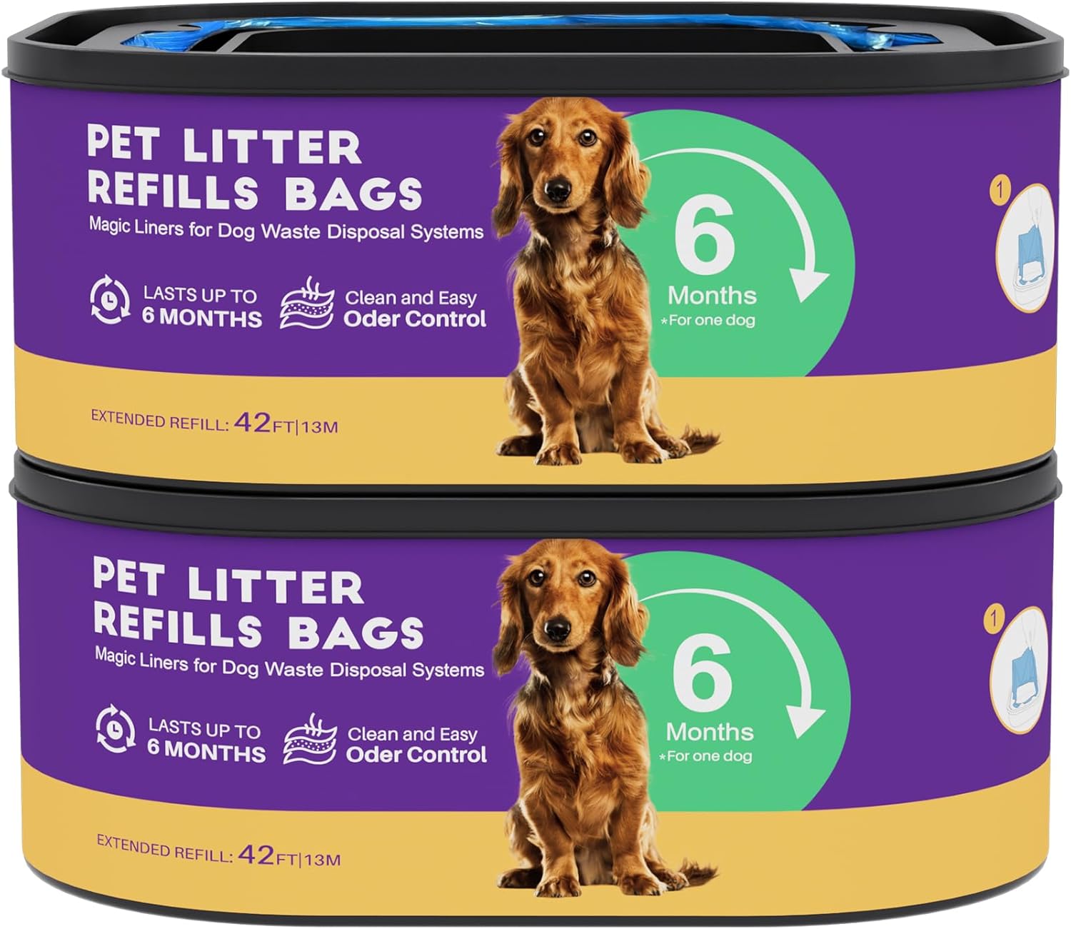 Jumbo Square Litter Refill Bags,1 Pack–Up to 6 Months, 2 Packs for 1 Year Supply, Disposal Jumbo Refill Pet Waste Bags Compatible with Pet Genie Dog Waste Disposal System Pails, Ultimate Odor Control