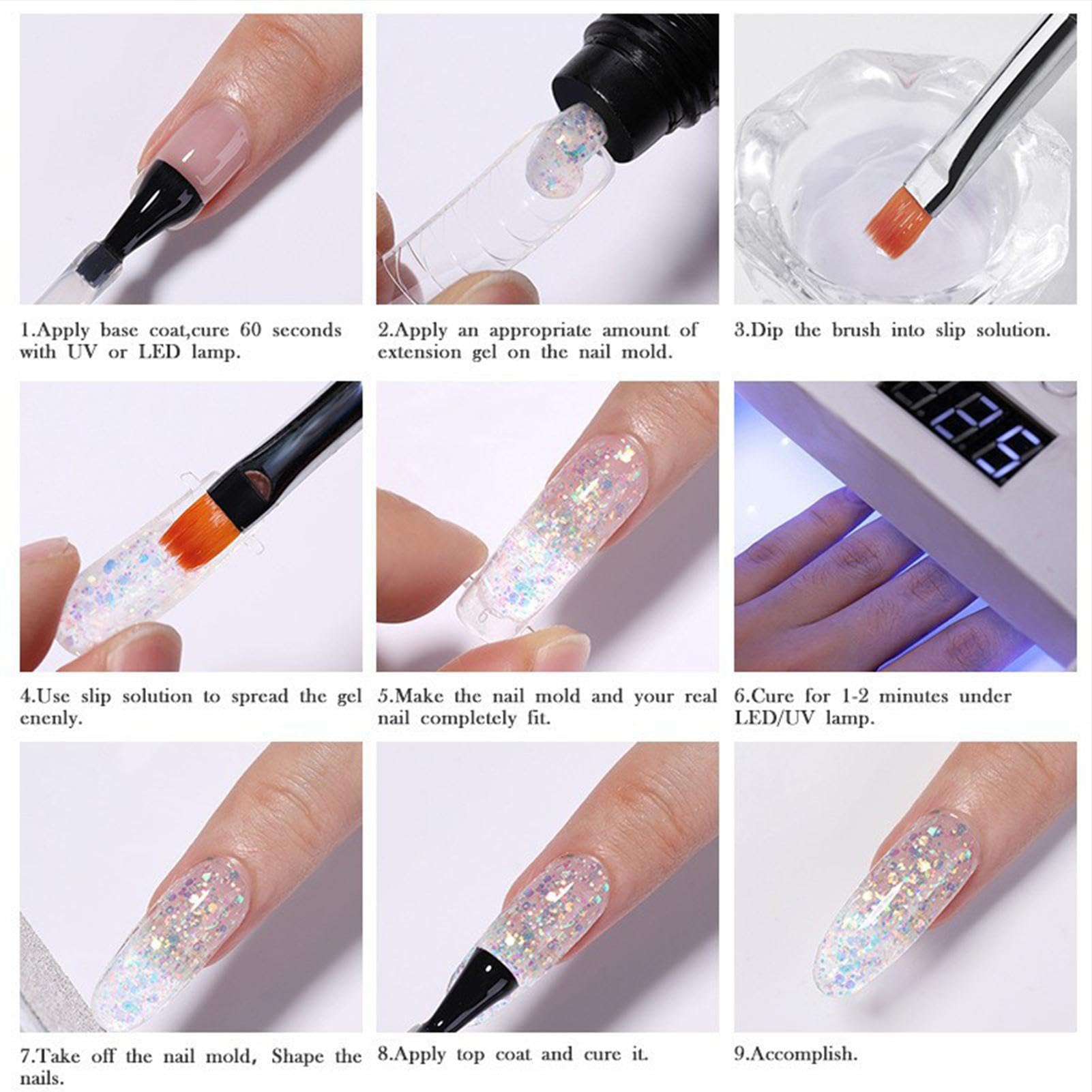 Kit per gel di prolunga Poly, kit gel di poli per principianti Kit per | Nude 7 Colours Soluzione ispessimento del costruttore di arte del piede per donne e princip