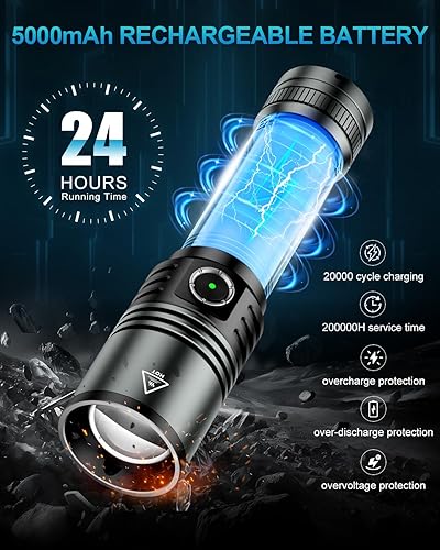 Miniatura 7 de Linterna recargable de 1500 lúmenes altos con lente de encendido, luz LED súper brillante con zoom, 5 modos, impermeable, de mano, potentes