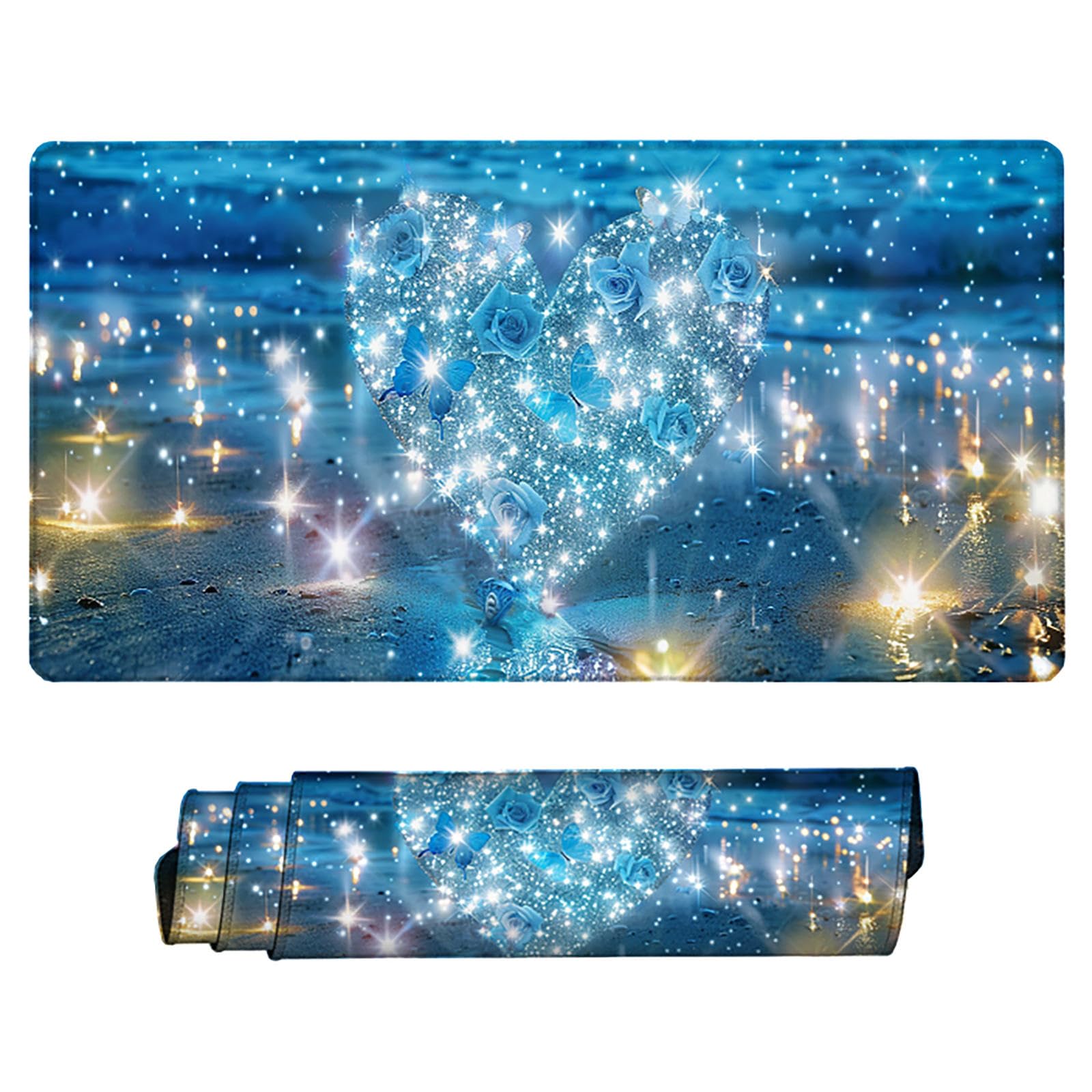 Niebieska podkładka pod mysz XXL, podkładka na biurko, 1200 x 600 cm, szyte krawędzie, gumowa podstawa, podkładka pod mysz, stabilna podkładka pod mysz na gładkich powierzchniach, poprawia
