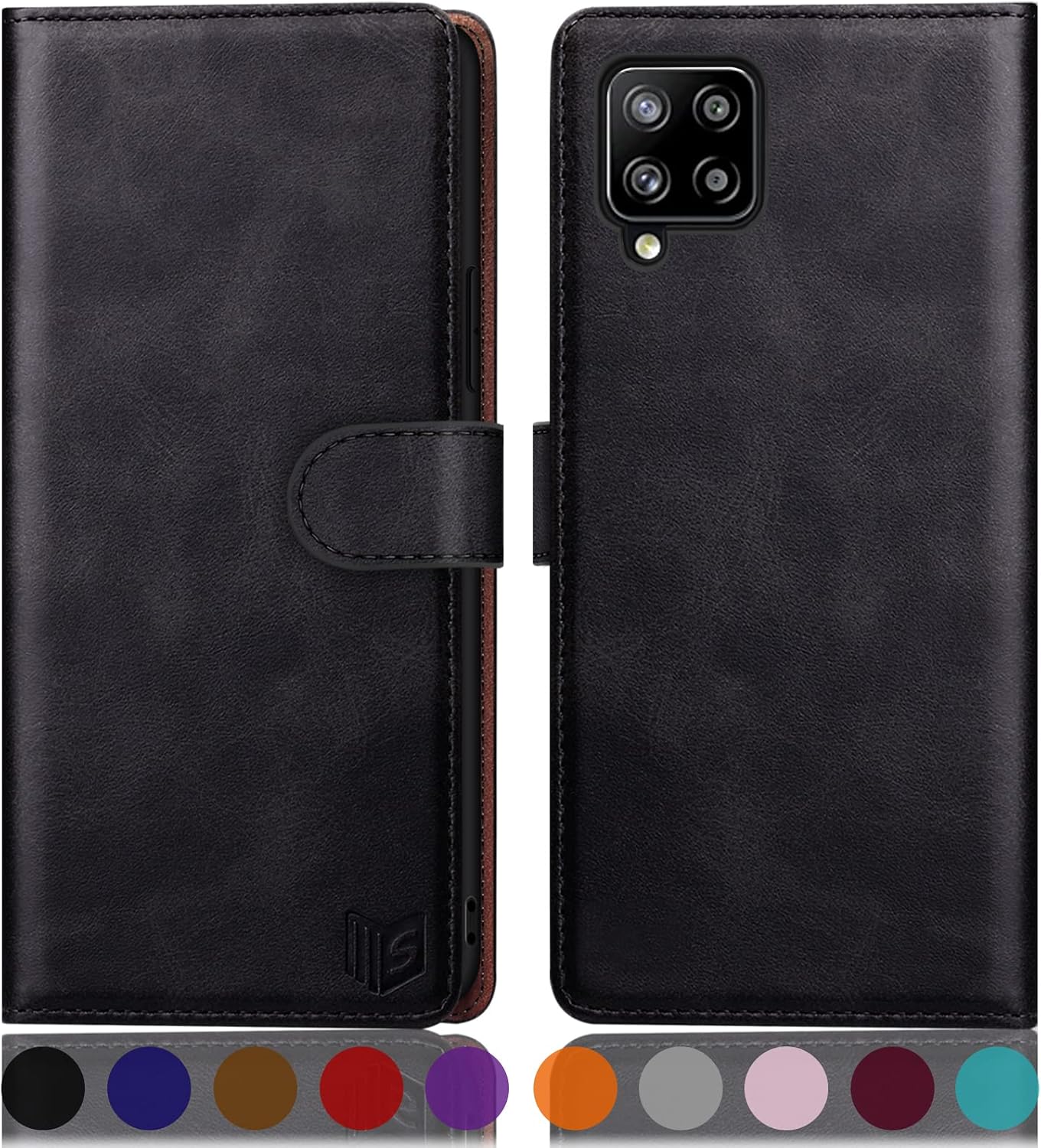SUANPOT for Samsung Galaxy A12 with RFID Blocking Leather Wallet case Credit Card Holder, Flip Folio Book Phone case Shockproof Cover for Women Men for Samsung A12 case Wallet (Black)