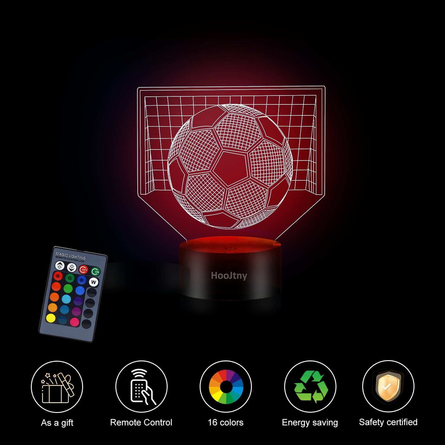 HooJtny Lampe Veilleuse Enfant Foot, Football Lampe Enfant Chambre, 16 Couleurs Rechargeable par USB, Cadeau pour Enfants Garçon Decoration Chambre – Image 6