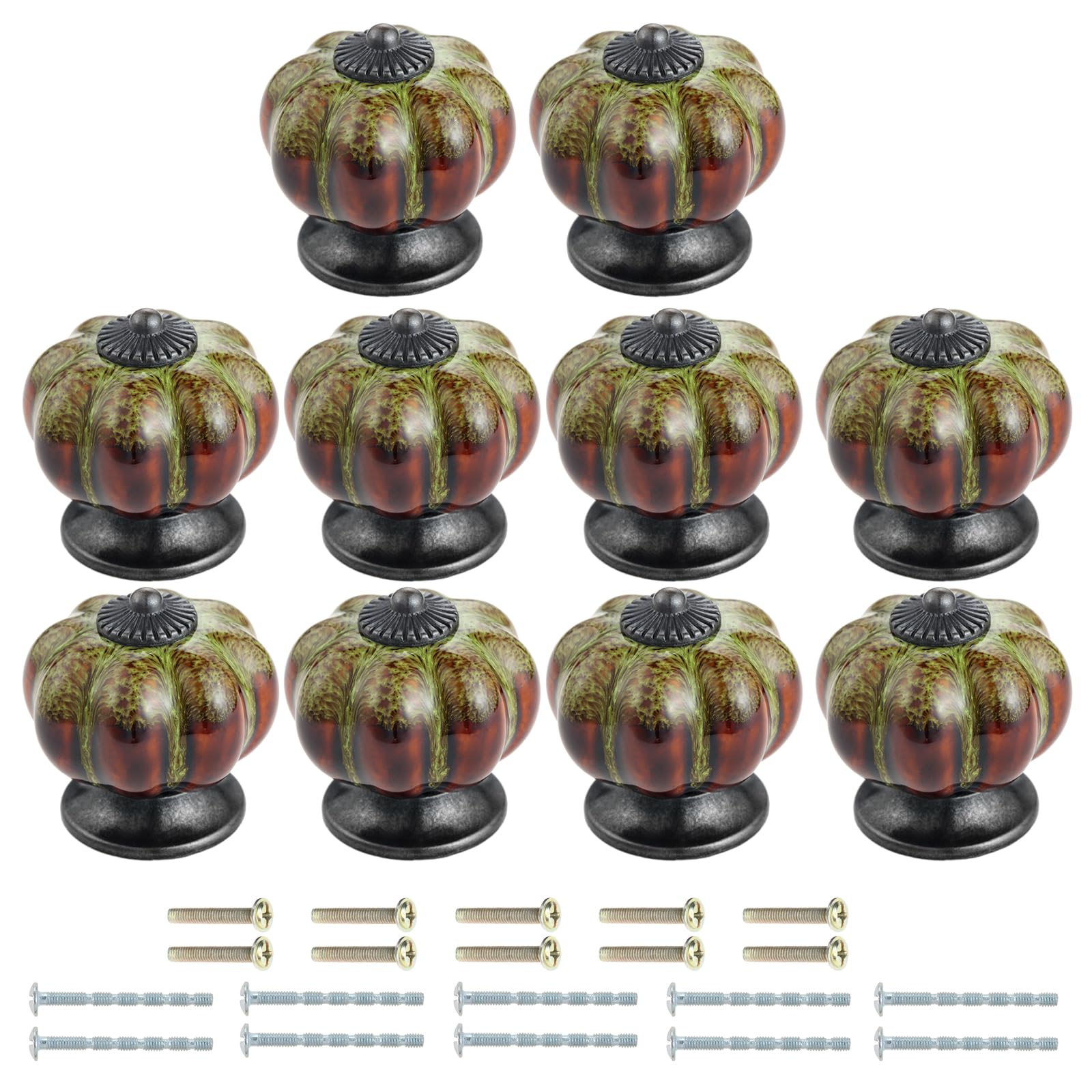Mgoodoo Green Ceramic Door Knob Antique Pumpkin For Cabinets Cupboard Dresser Drawers Kitchen Furniture Handles Pulls (10 Pcs, )