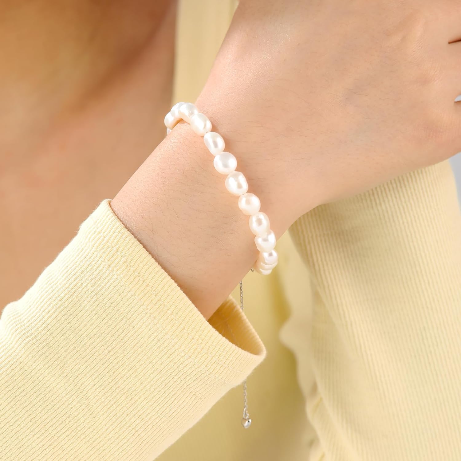 Pearl Bracelet for Women, Baroque Pearl Link Bracelet with Adjustable Design, Dainty Handmade Jewelry Gift for Women, Mom, Wife - Image 7