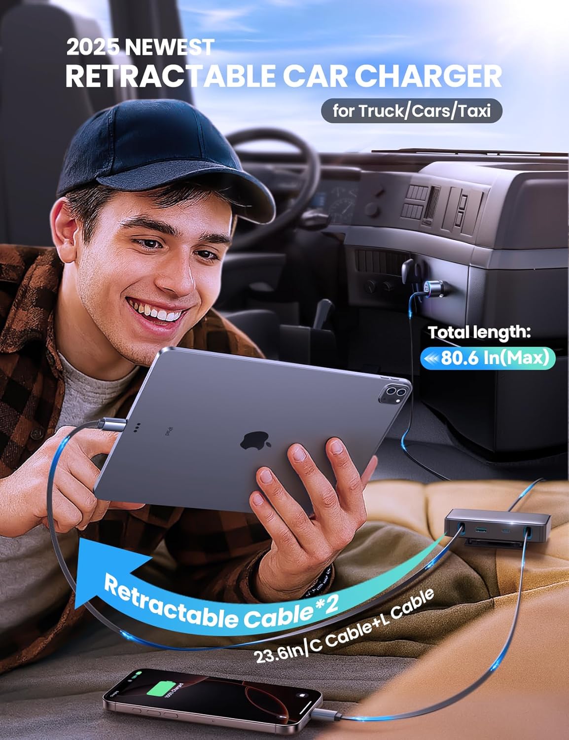 JOYROOM [6 Ports & 204W] Lyft Driver Accessories for Car, 60.8In Car USB Charger Multi Port, Uber Accessories for Car, Road Trip Essentials for All Phones | iPhone | Samsung | Uber Taxi Lyft - Image 6