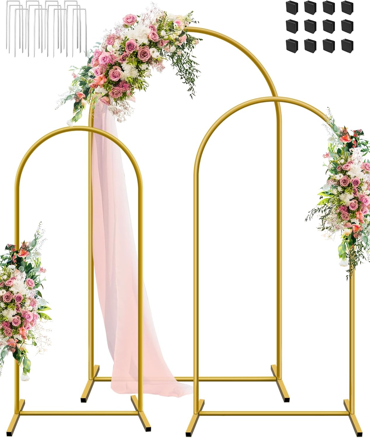 1,8m, 2m, 2,2m Hochzeitsbogen Hintergrund Ständer Satz von 3, Hochzeitsbogen Gestell, Metallbogen, Hochzeit Bogen Hintergrund Rahmen für Hochzeit, Geburtstag, Party Dekoration, Muttertag