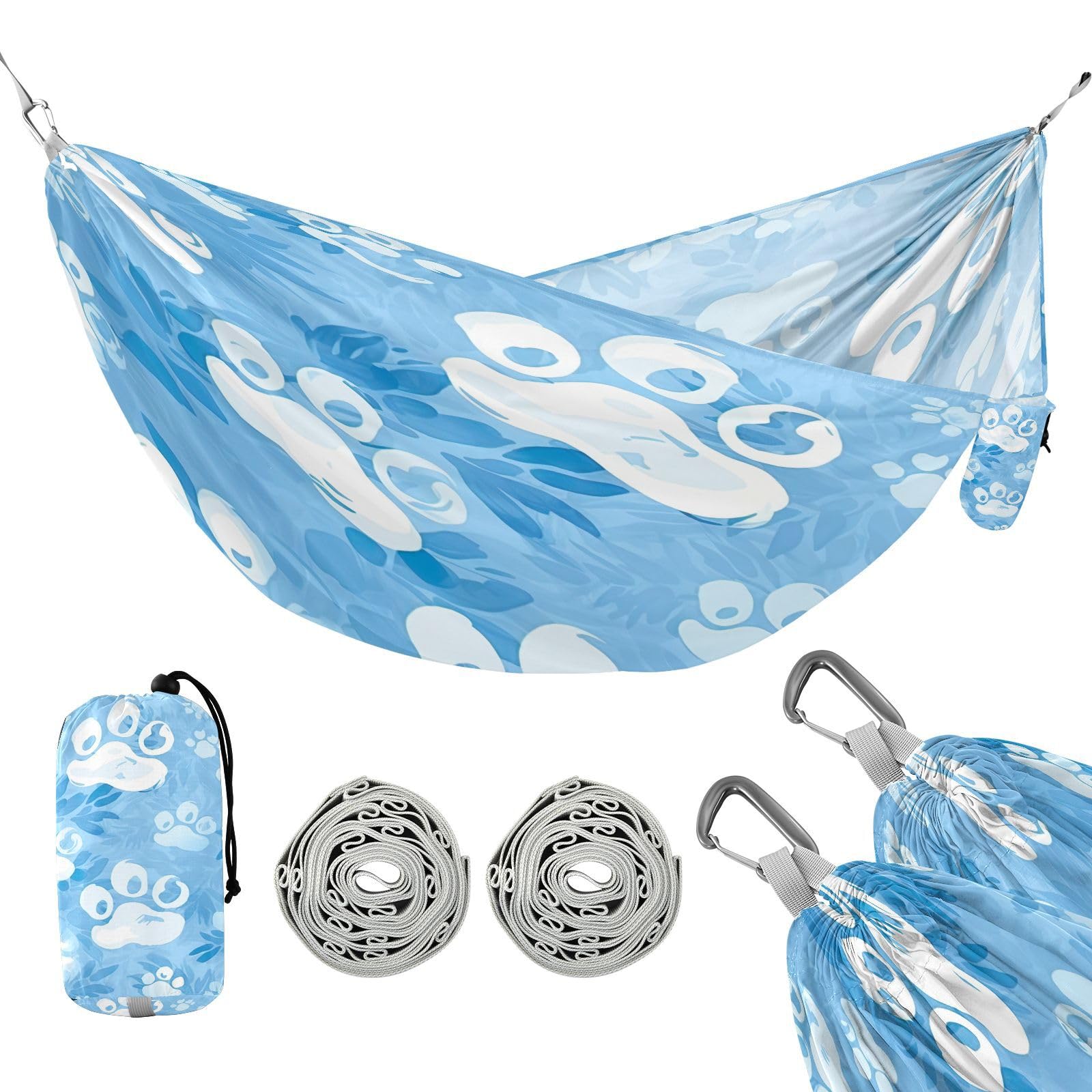 ATTX Dog Paw Prints Camping Hammock - Lightweight & Portable Hammocks, Heavy Duty 330lbs Capacity for Indoor, Hiking, Backpacking, Travel, Backyard, Beach#364