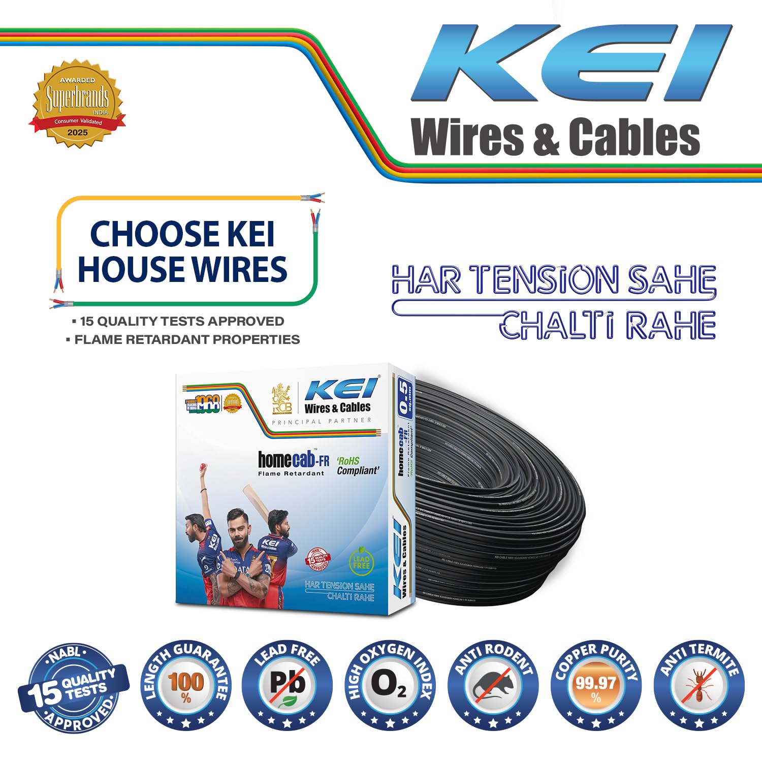 KEI WIRES & CABLES Homecab 0.5 sqmm 1 Core Housewire Flexible PVC Insulated Cable Electric Wiring for Domestic & Industrial Connections (Black, 90m)