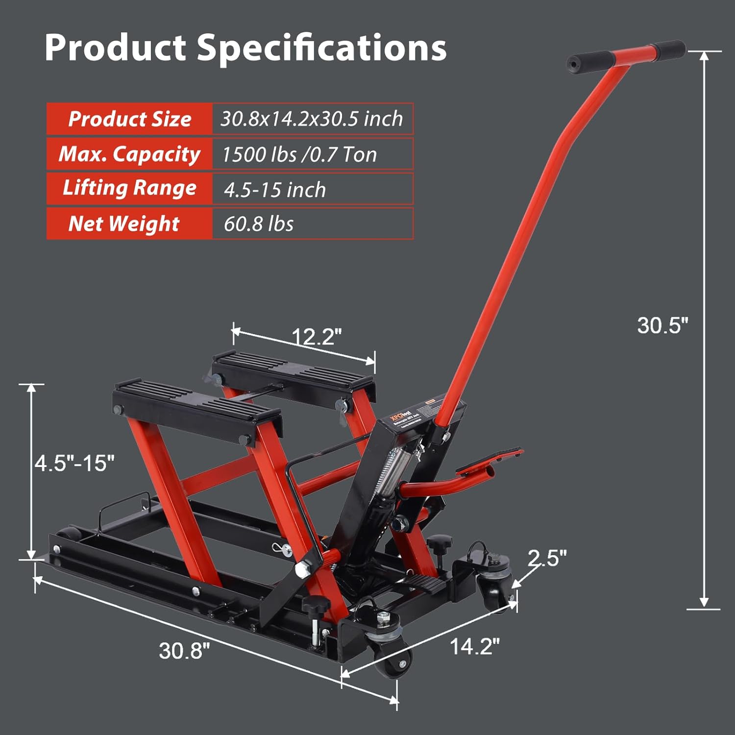 Hydraulic Motorcycle Lift Jack, 1500 LBS Capacity ATV Scissor Lift Jack with Wheels and Handle, Portable Motorcycle Lift Table Hydraulic Foot-Operated Hoist Stand for Motorcycle ATV UTV Powersports