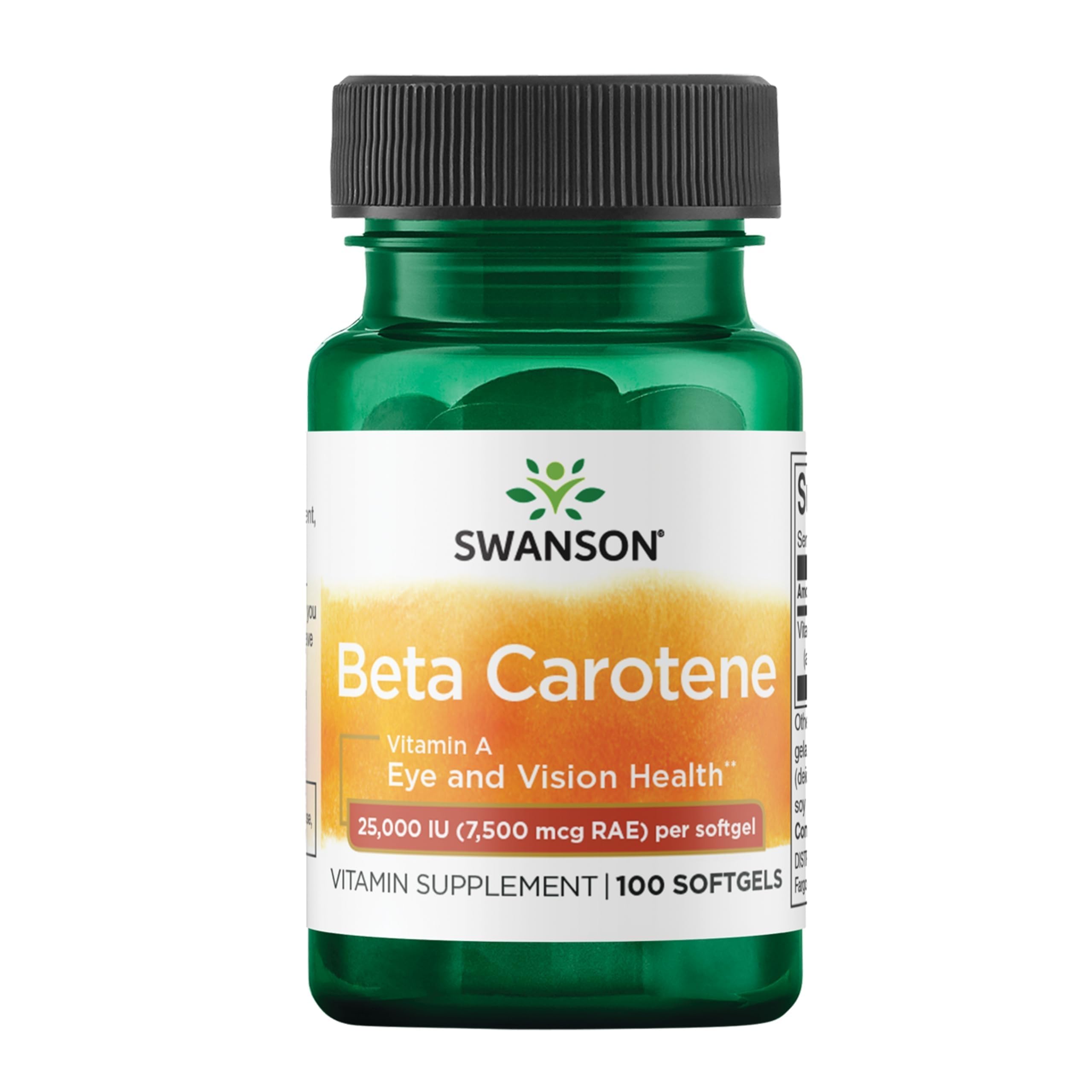 Swanson Beta-Carotene Vitamin A 25,000 IU, 7,500 mcg, 100 Softgels 100 Count (Pack of 1)