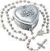 DICOSMETIC Rosary Bead Necklace 35.98 Inch91.4 Catholic Pearl Rosary Bead Necklaces Alloy Jesus Cross Rosaries Necklace for Women Men with 1Pc Alloy Heart Shaped Storage Box