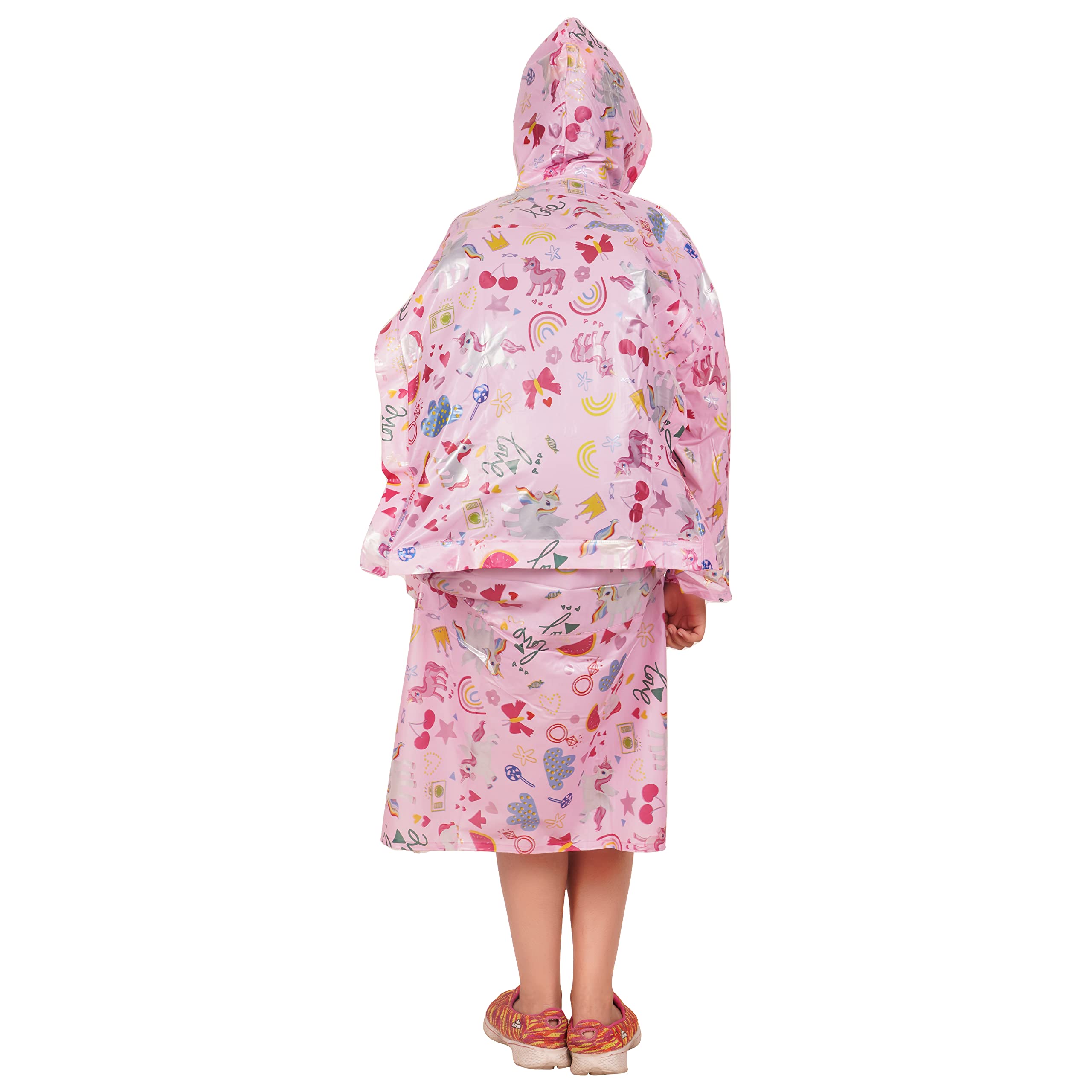 CHACKO Raincoat for Kids, Polyester Raincoat for School Boys & Girls with Hood, Pockets and School Bag Coverage Bright Color_Pink,9-10 Year - Image 2 thumbnail