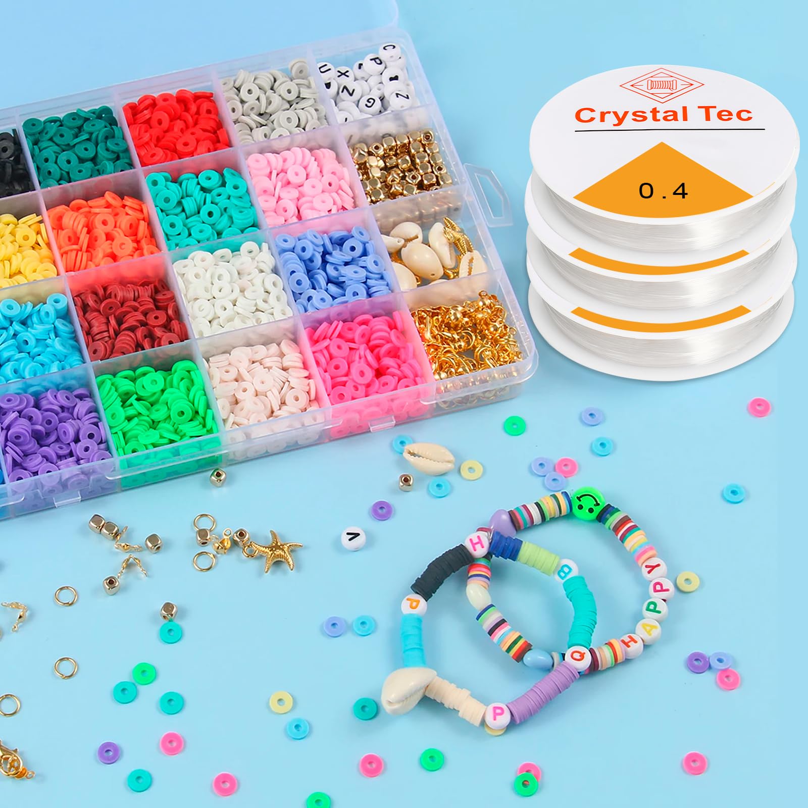 6 spoel elastiek voor armbanden, 0,4 mm, 0,6 mm, 0,8 mm, 1,0