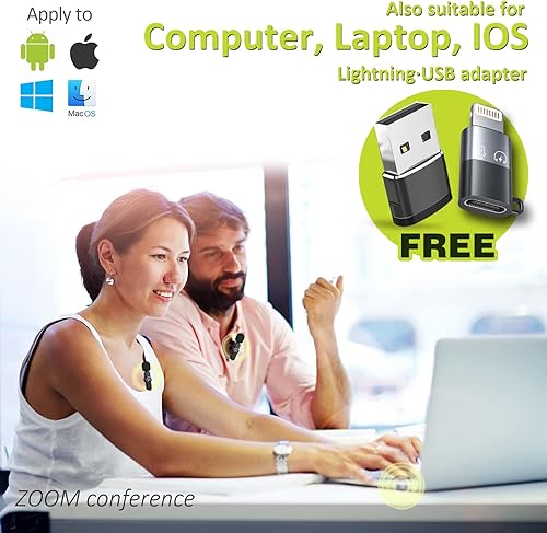 Miniatura 4 de Aisizon Micrófonos inalámbricos, micrófonos inalámbricos con clip, micrófono de solapa A2d un par dos, para teléfono Android, iPhone, laptop,