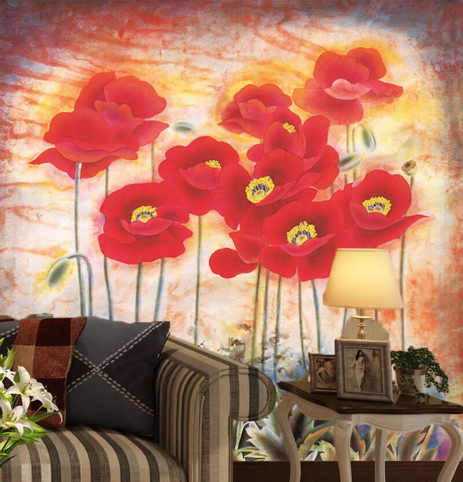 Papier Peint Panoramique Bois Romantique Rouge Papier Peint 3D Tapisserie Murales Chambre Salon Décoration,200x140cm