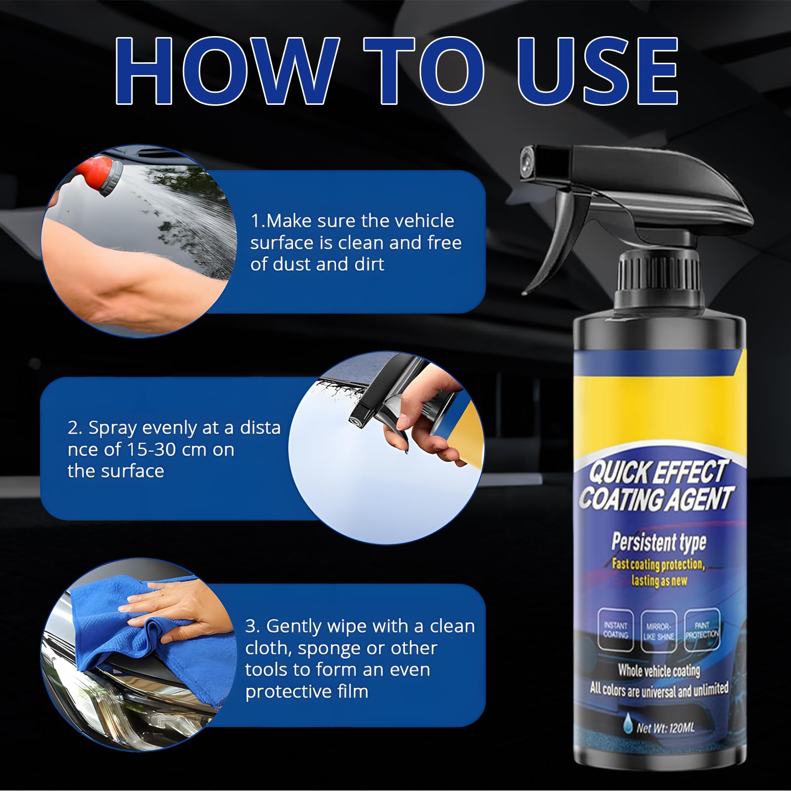 2 Pack Quick Effect Coating Agent for Car - Car Coating Spray, Advanced Car Quick-Acting Coating Agent Sprays for Scratch Repair, Oil Film Removal, Long-Lasting Hydrophobic Coating - 5
