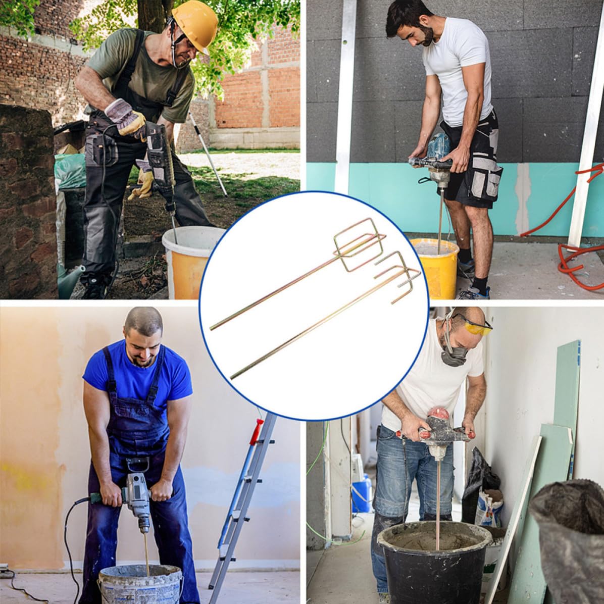 Abaodam Varillas Mezcladoras y Fáciles de Transportar 4 Piezas de Acero para Taladro Paletas Largas, Resistentes para Uso en Construcción