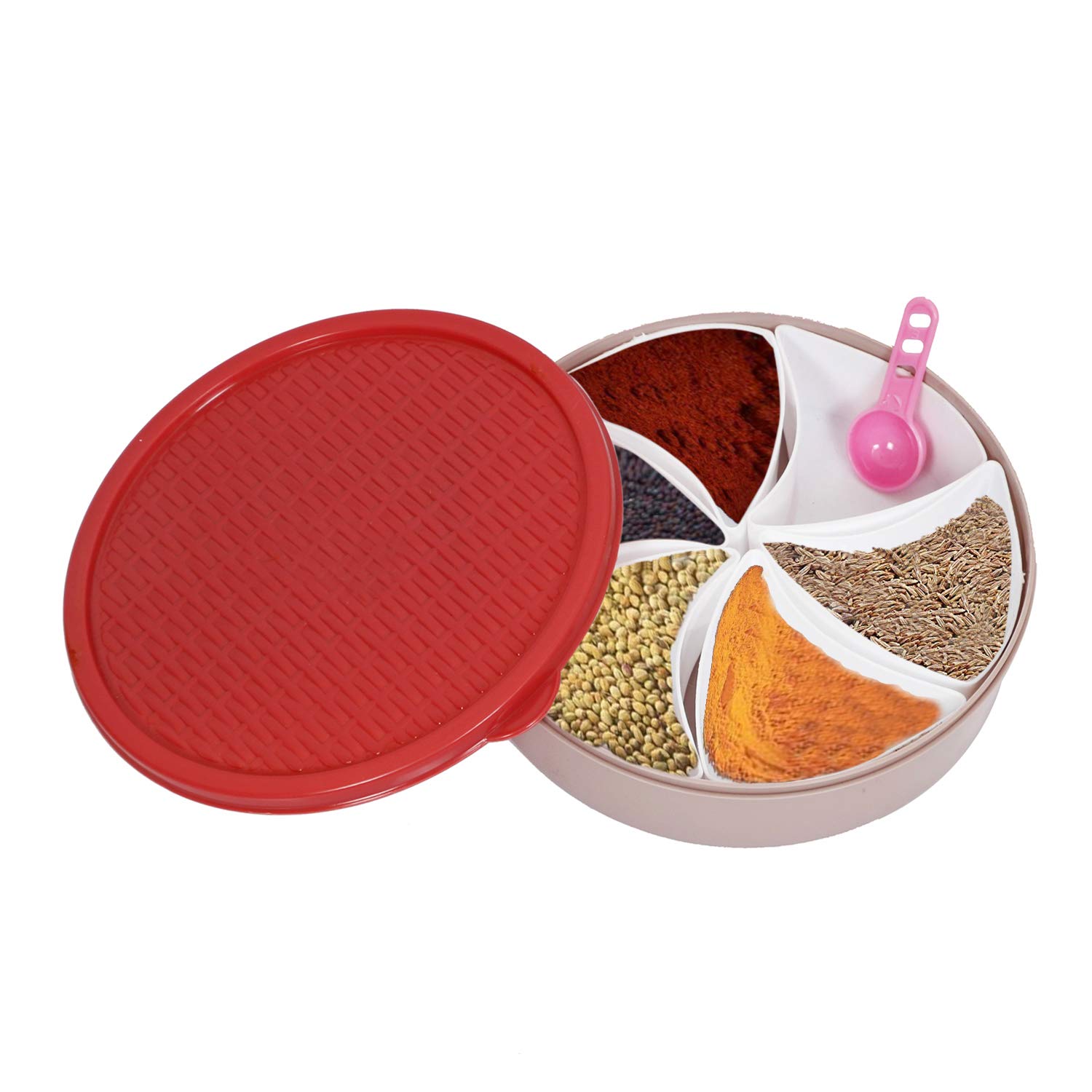 Kuber Industries Plastic Multipurpose Masala Box with 6 Sections (Brown) - CTKTC034536