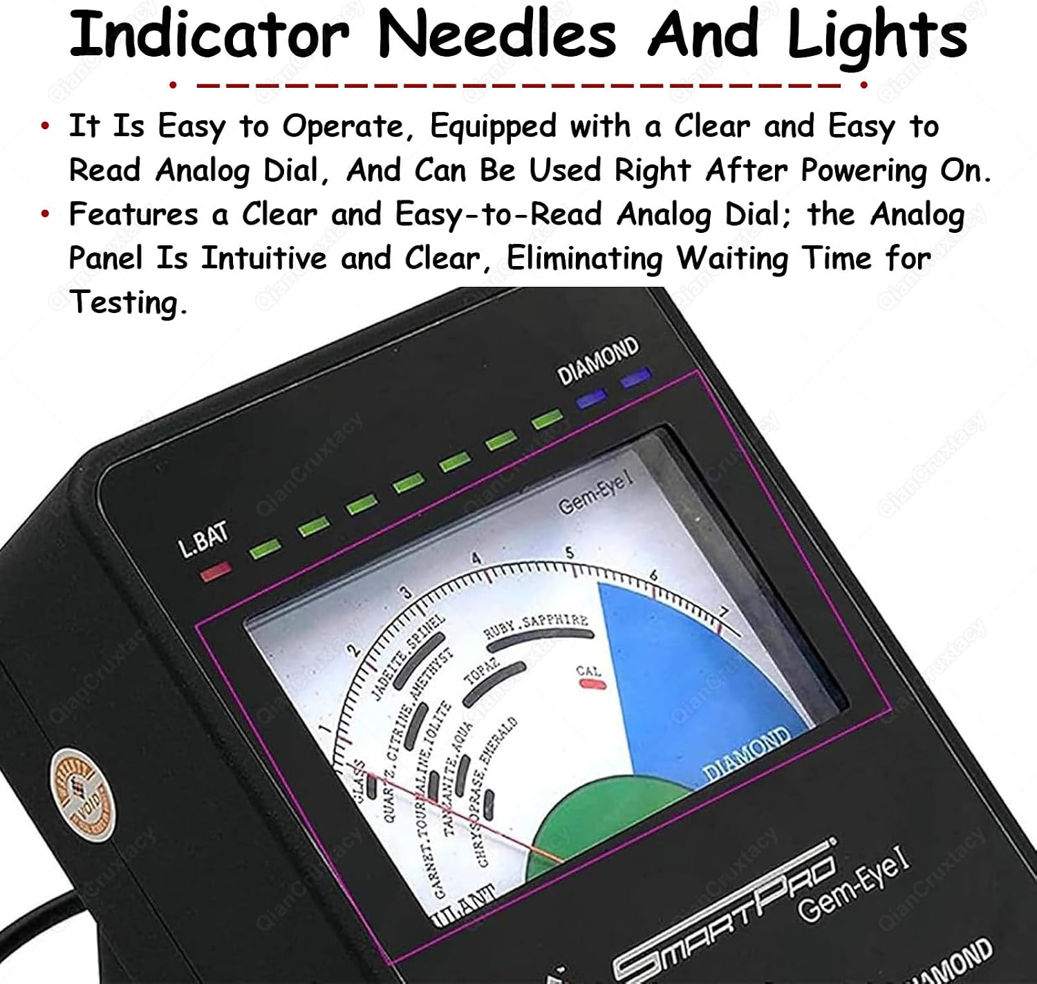Gemstone and Diamond Tester with Pointer and Indicator Light, Retractable High-Precision Probe for Reliable Differentiation of Diamonds, Moissanite, and Other Gemstones