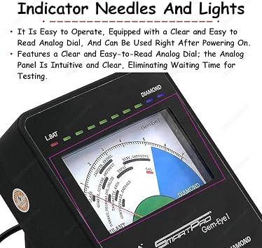 Professional Gemstone and Diamond Tester with Retractable Probe, Pointer Panel with Indicator Light for Clear Readings, High-Precision Differentiation Between Diamond and Moissanite