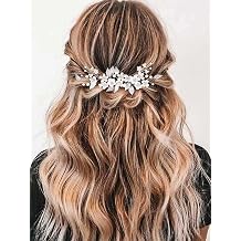 GORAIS Flower Bride Wedding Hair Vine Silver Pearl Bridal Headpiece Floral Leaf Hair Piece Hair Accessories for Women and Girls