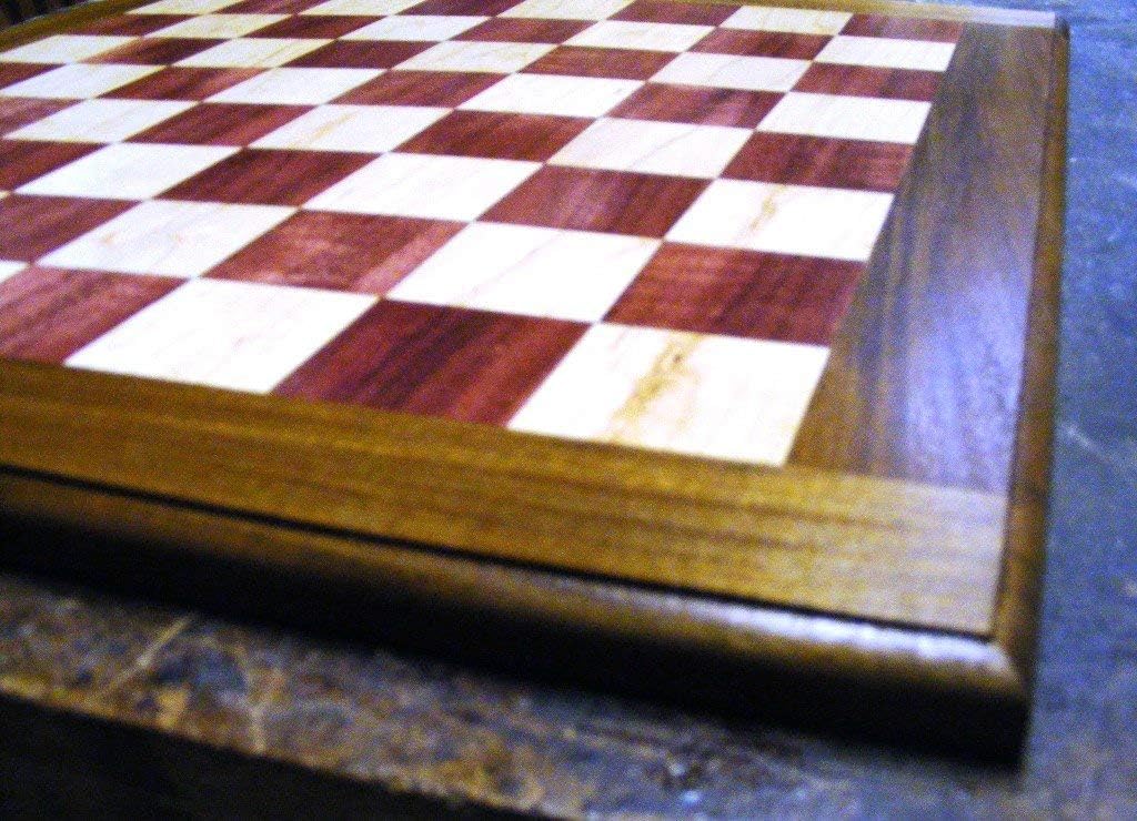 Chess Board Solid Hardwood with Maple, Purpleheart Squares and Walnut Border 1.75 Squares 5/8-Inch Thick. Not Veneer.