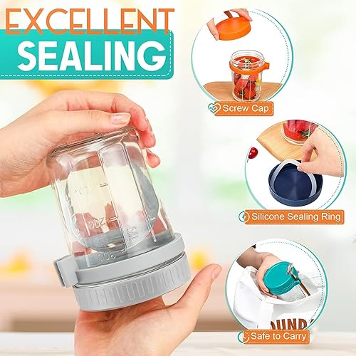 Miniatura 2 de Recipientes de avena durante la noche con tapas y cuchara, 1 tarro Mason para avena durante la noche, tarros de avena de 16 onzas, recipiente de