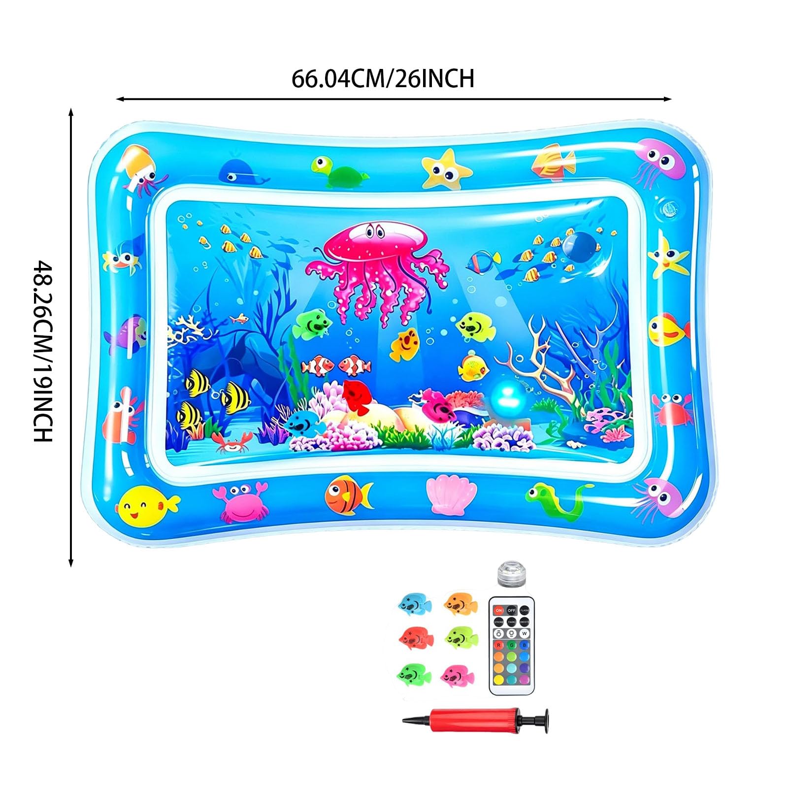 Kühlmatte Katze Wassermatte, Katzenspielzeug Wassermatte Sensorische Katze, 60x40CM Katzen Kühlmatte Katzenpool mit Fischen Spielzeug Licht, Interaktives Katzenspielzeug Selbstbeschäftigung Wasserbett