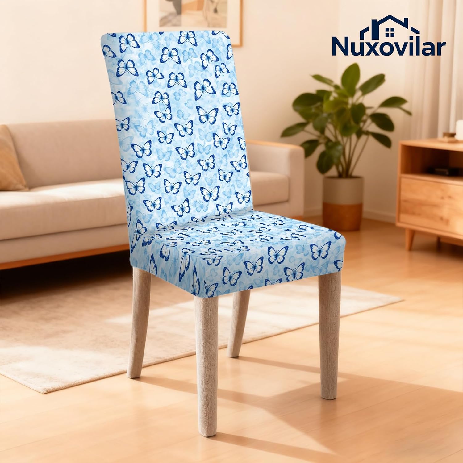 Nuxovilar Dining Chair Covers Blue Butterfly Watercolor Pattern Milk Silk 23.6x66.9 Inches Dining Chair Covers Set Decorative Cover for Room Kitchen Event Home