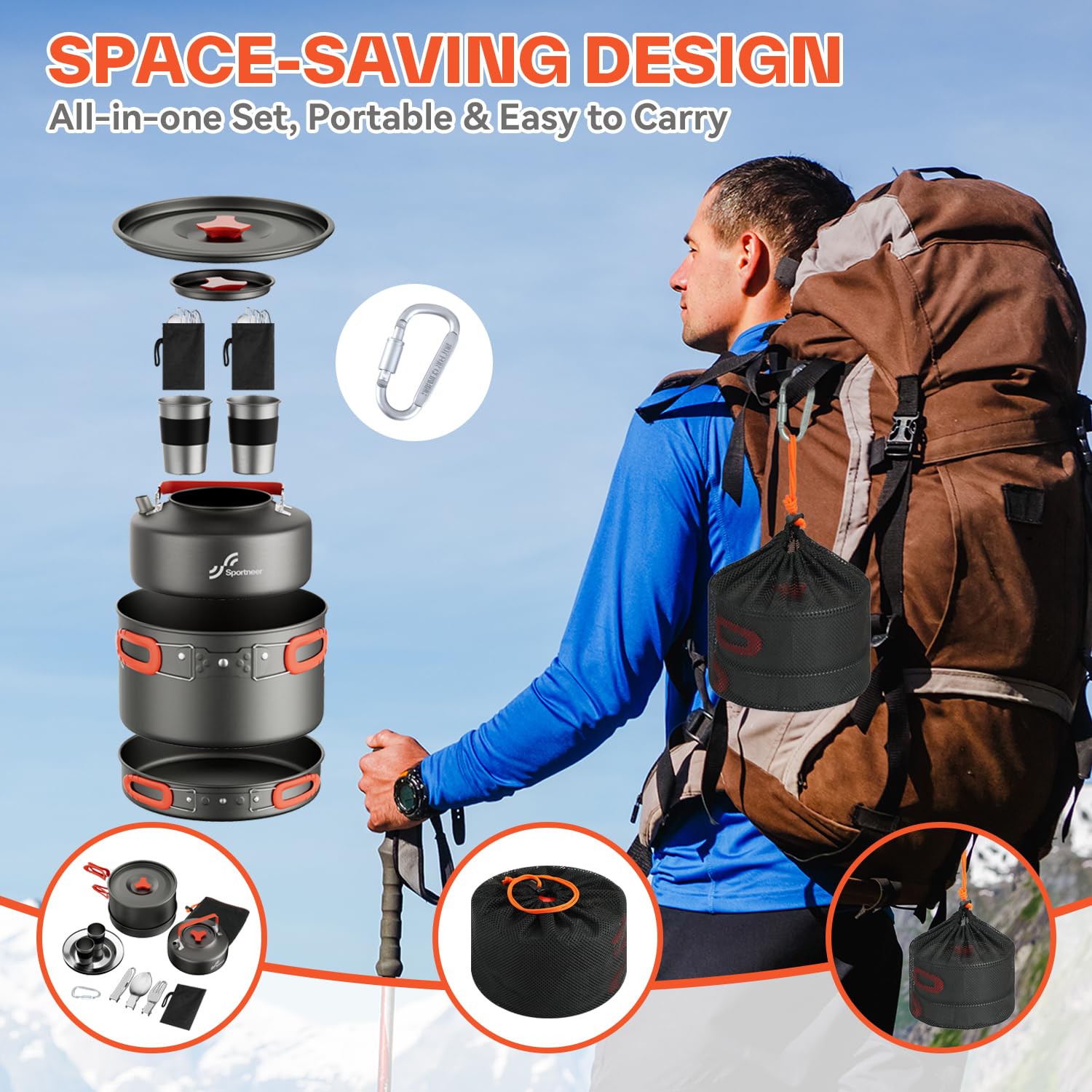 Camping Kochgeschirr Camping Geschirr Set 2 Personen Camping Topf Pfanne Set Und Wasserkocher Mit Tassen Teller Messer LöFfel Gabeln, Camping Besteckset Für Outdoor Picknick Wandern