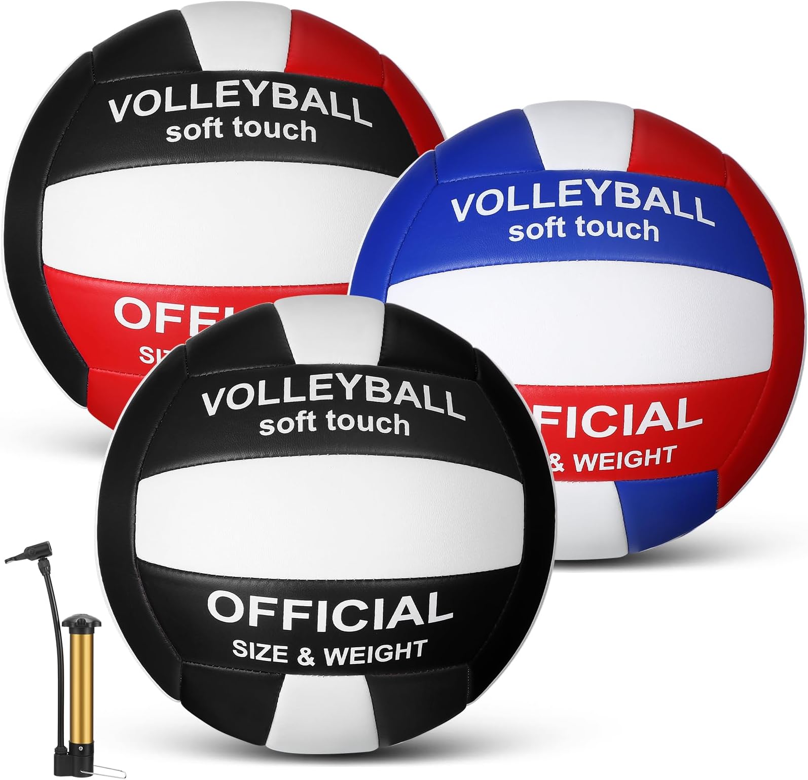 - Honoson 3 Pack Official Size 5 Volleyball Balls with Pump PU Leather Soft Indoor Outdoor Volley Ball Training Game Beginner Practice Beach Pool Play Gym Back to School