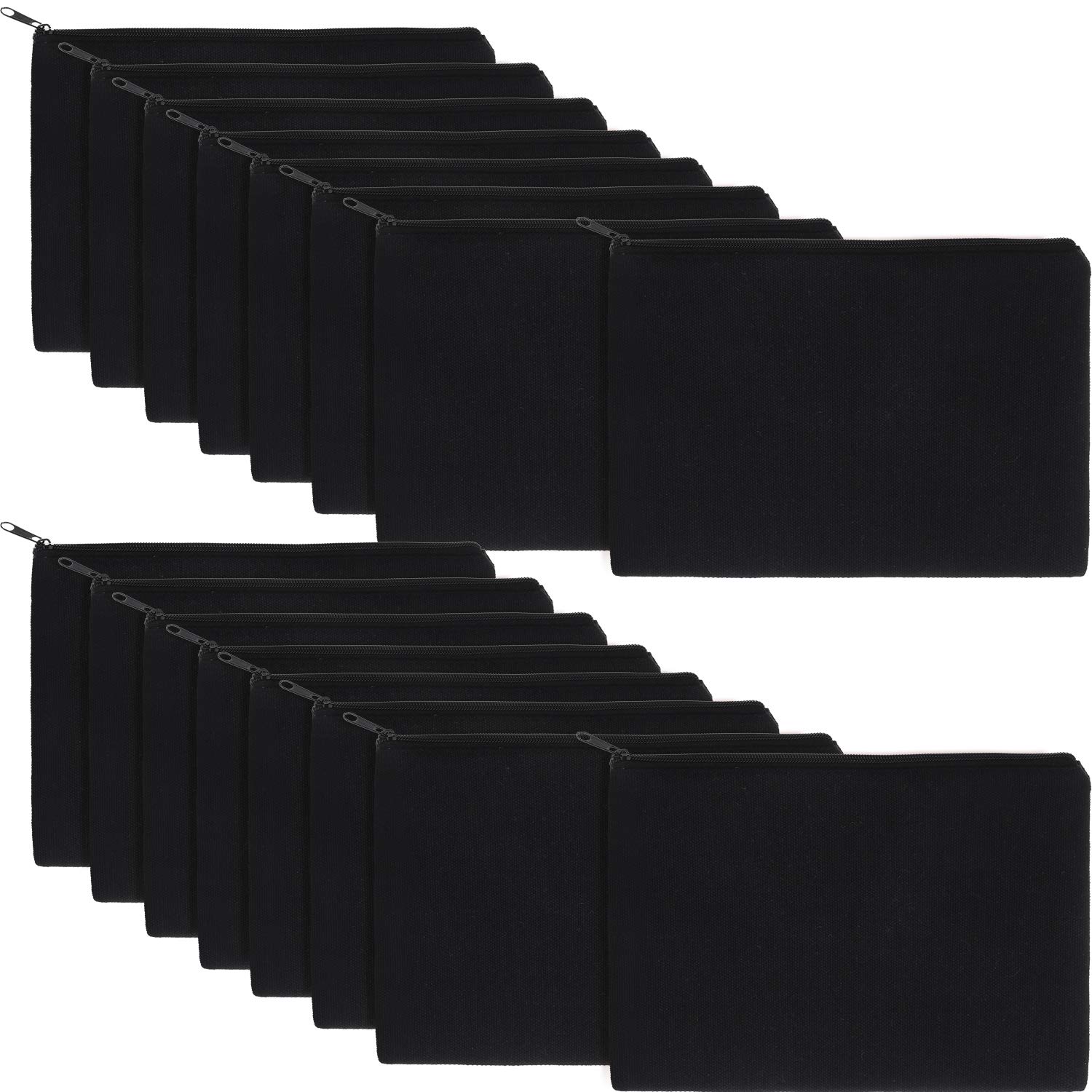 meekoo 16 Pack Canvas Blank Makeup Bags Plain Zipper Cosmetics Pouch Sublimation DIY Craft Multipurpose Toiletry Bag for Makeup Travel Cosmetic Pen Pencil Stationary Storage (L, Black)