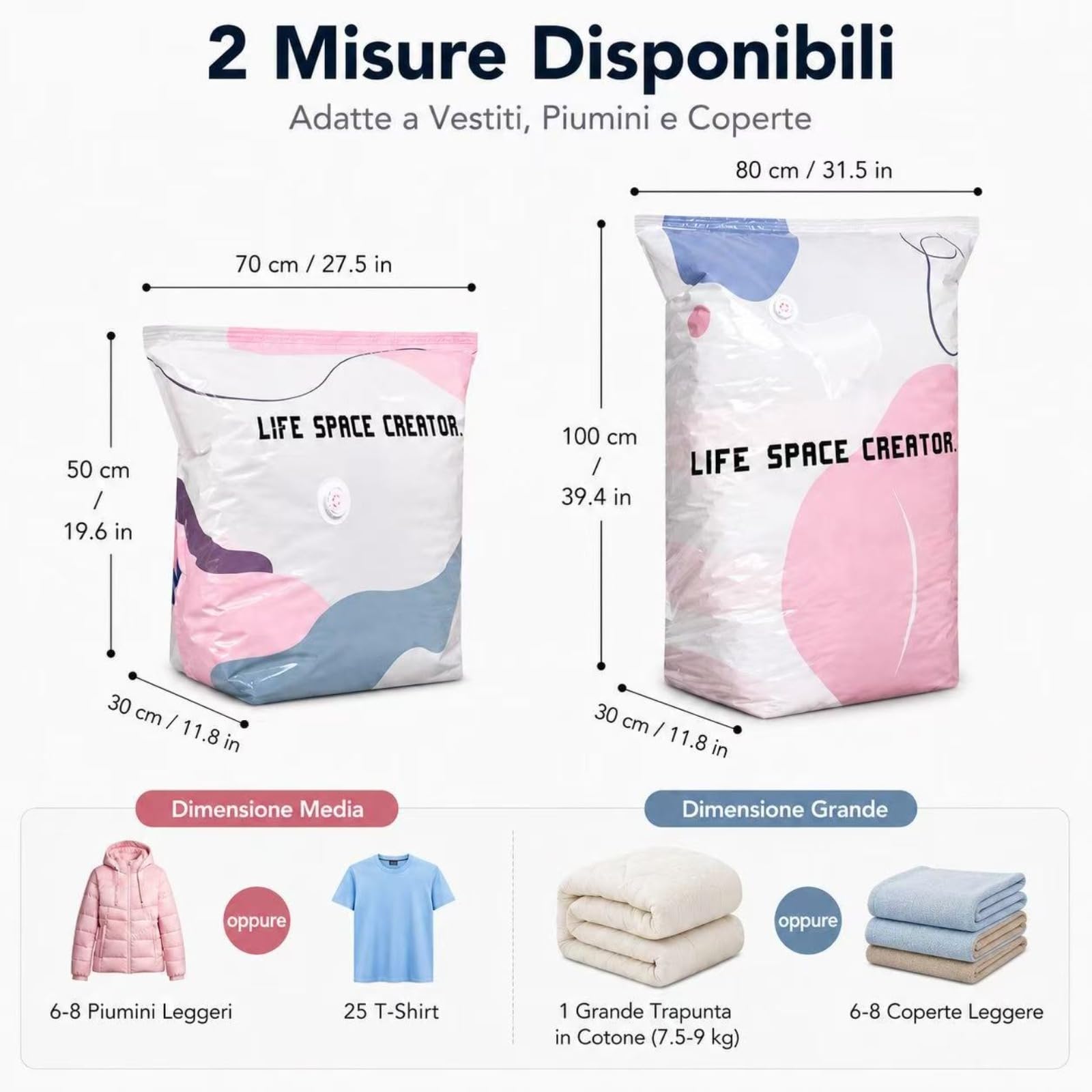 Sacchetti Sottovuoto senza Pompa 3D, Sacchetto per Sottovuoto Grande senza Pompa, Chiusura a Pressione, 3 Secondi Salva Spazio per Vestiti, Piumini