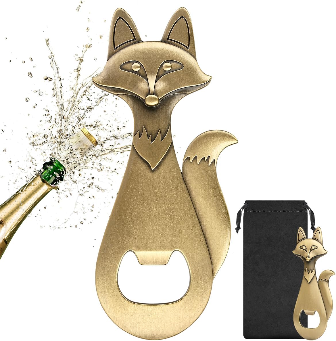 Fox Bottle Opener, Bronze Unique Fox Opener with Gift Bag, Fathers Gifts Christmas Birthday Gifts for Men Women Dad Husband Boyfriend, Fox Gifts Animal Gifts Beer Gifts for Men Father, Brozne