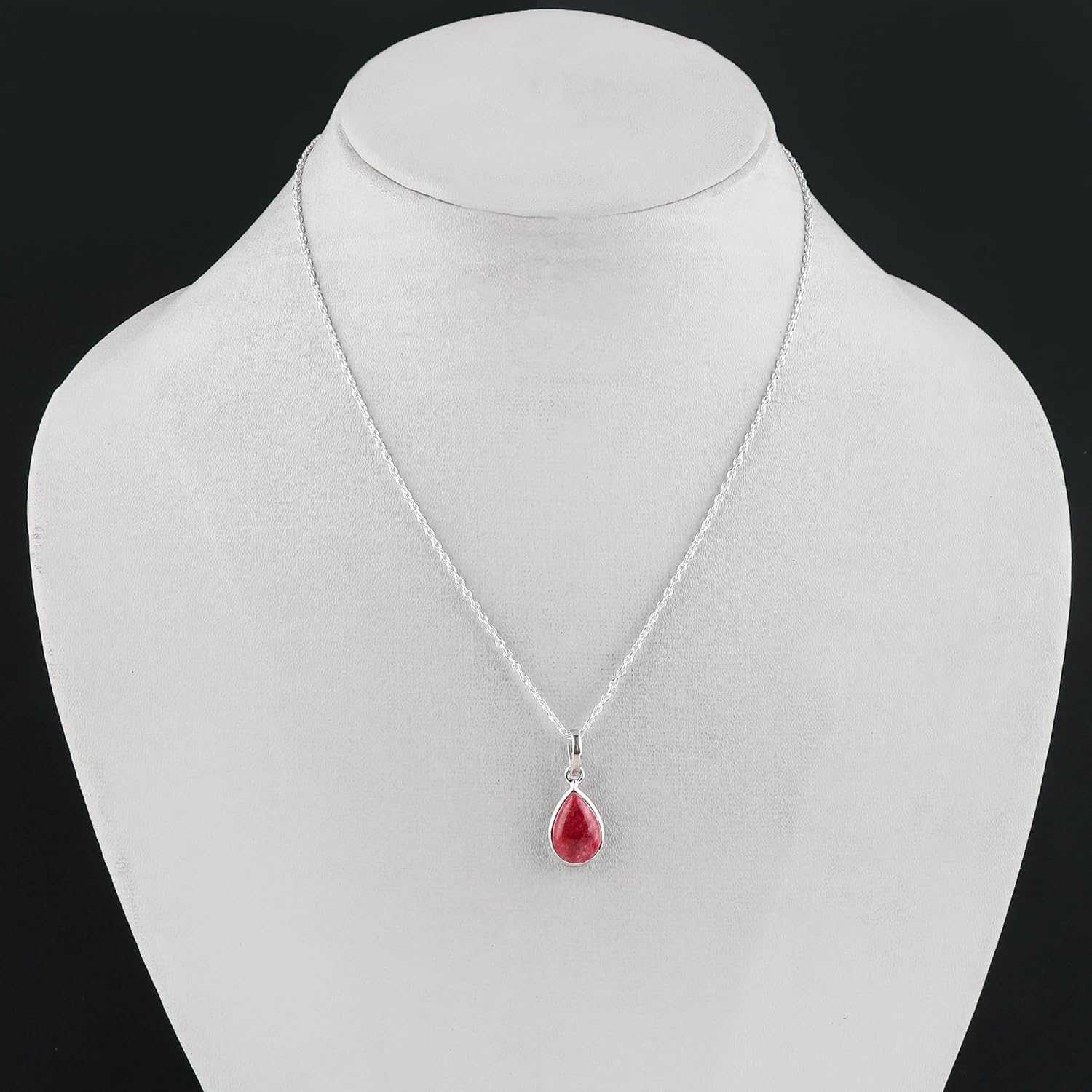 Natural Thulite Gemstones Pendant Necklace, 925 Sterling Silver, Bezel Pendant, Dainty Necklace, Handmade, Crystal Jewelry, Birthstone, Adjustable Chain 20" - Image 5