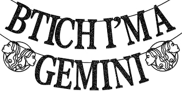 Im A Gemini Banner, Big Gemini Energy Decorations, 12 Zodiac Constellation Themed Birthday Decoration, May June Birthday Party Decorations Black Glitter